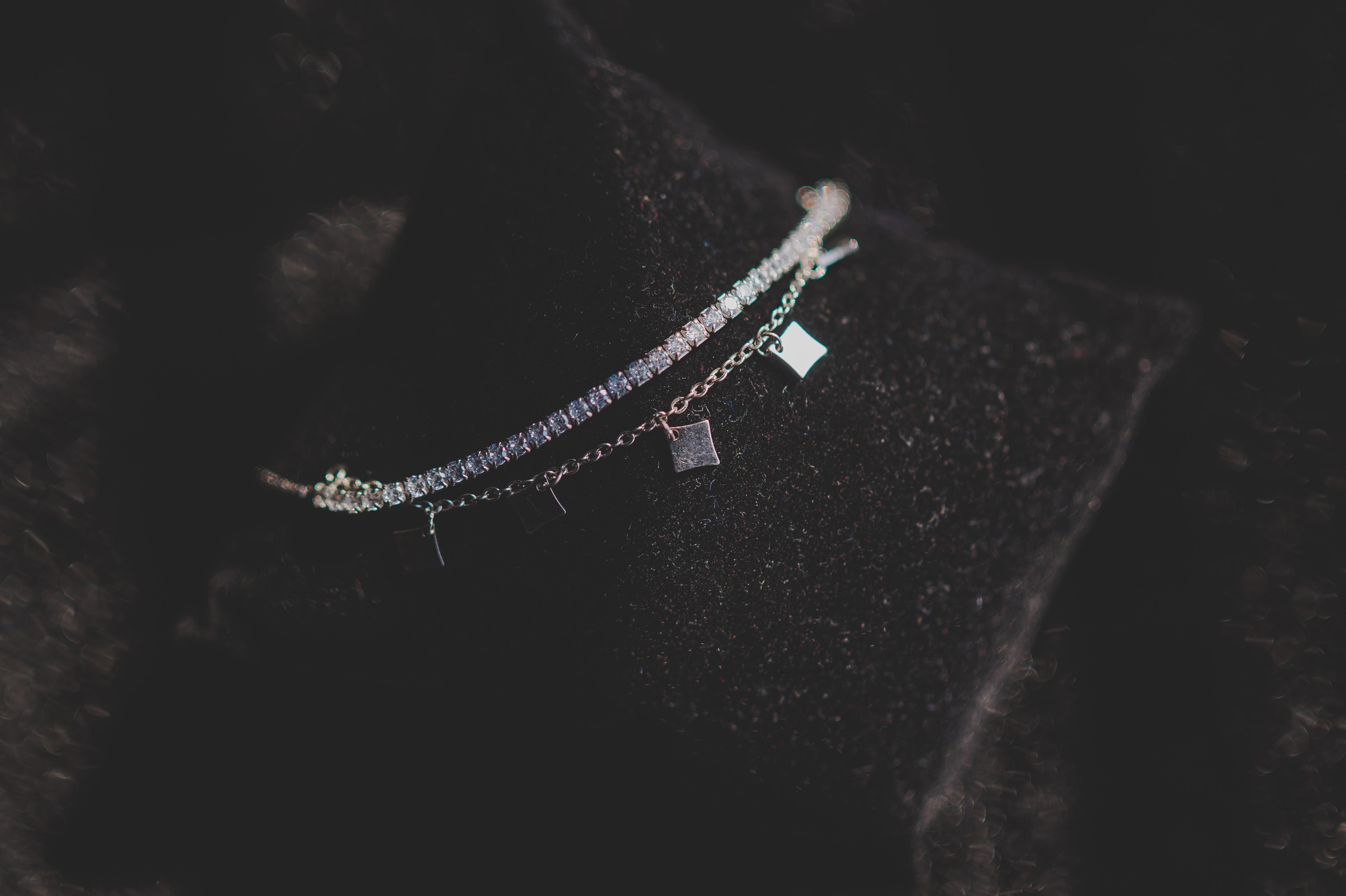 Tennis Bracelet Attached with Square Charms
