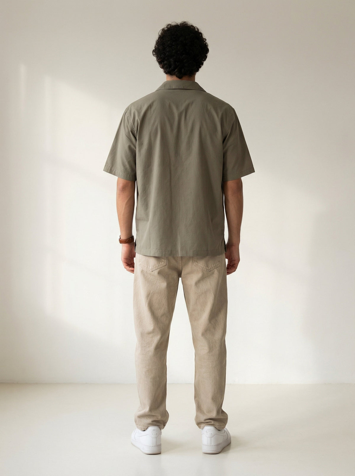 Olive Cuban Collar Solid Pure Cotton Oversized Shirt For Men