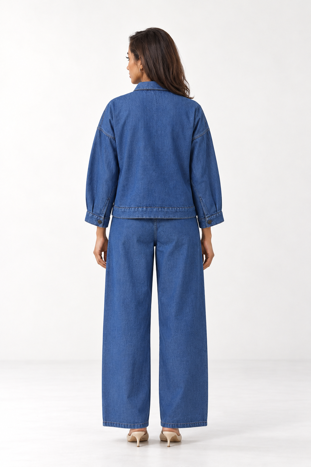 Navy Blue Zip-Front Utility Cotton Denim Jacket For Women