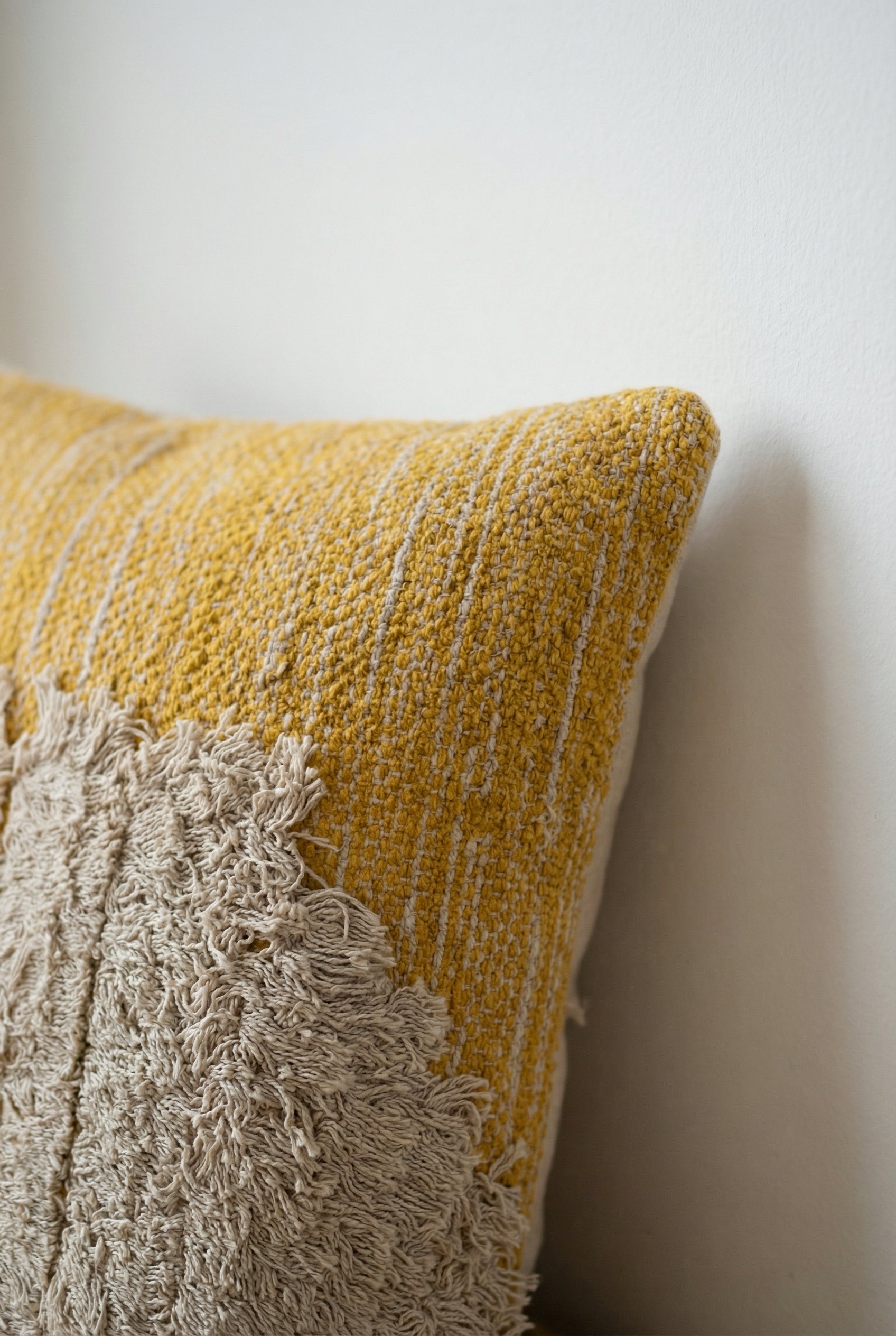 Mustard & Ivory Cotton Textured Squared Cushion Cover