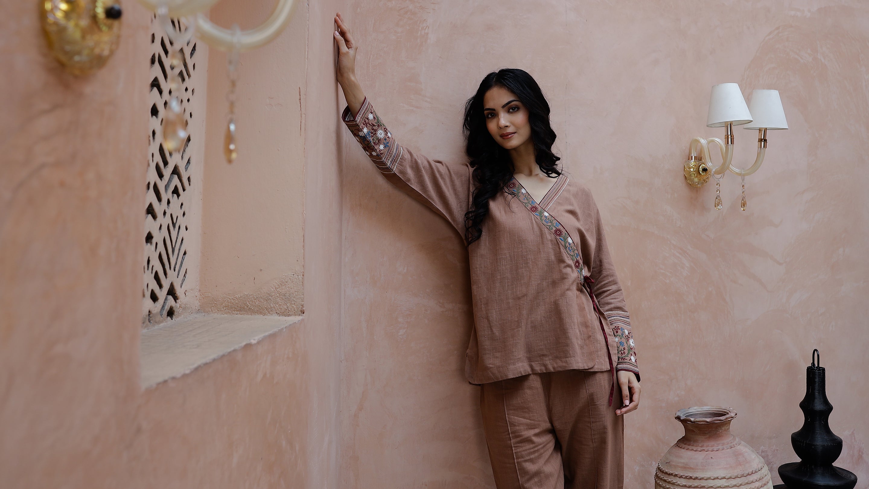 Brown Solid Print Cotton Co-Ord Set For Women