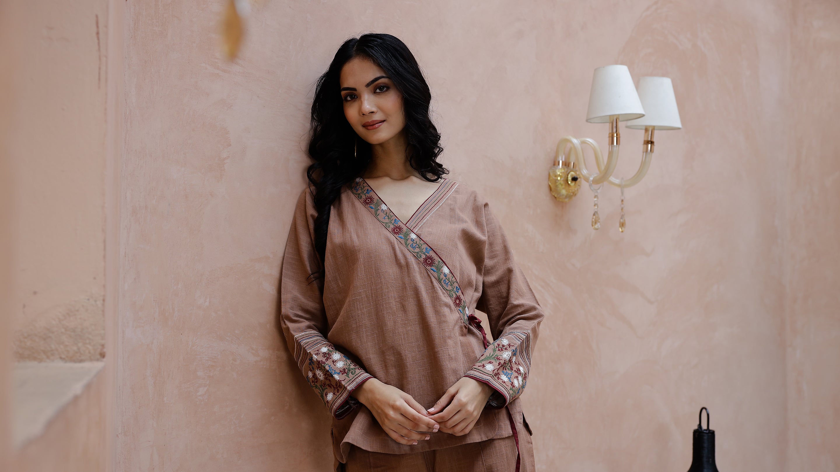 Brown Solid Print Cotton Co-Ord Set For Women