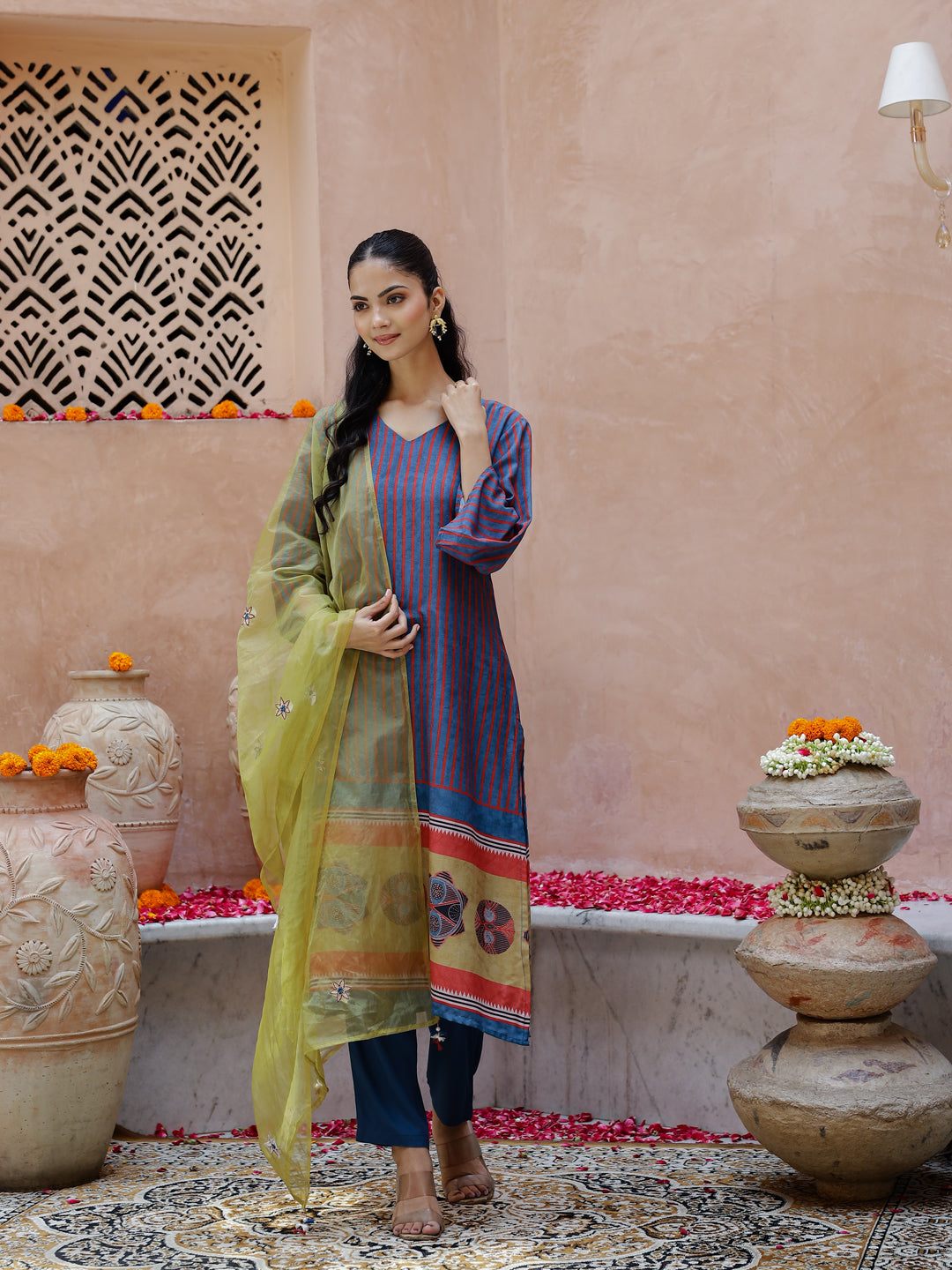 Blue Cotton Kurta With Duptta For Women