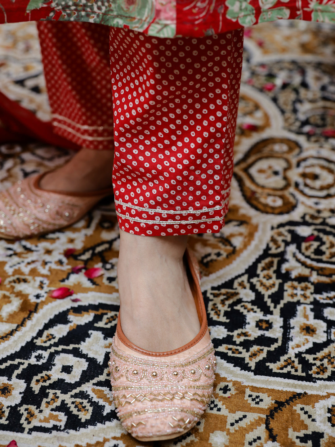 Red Muslin Kurta Set for Women