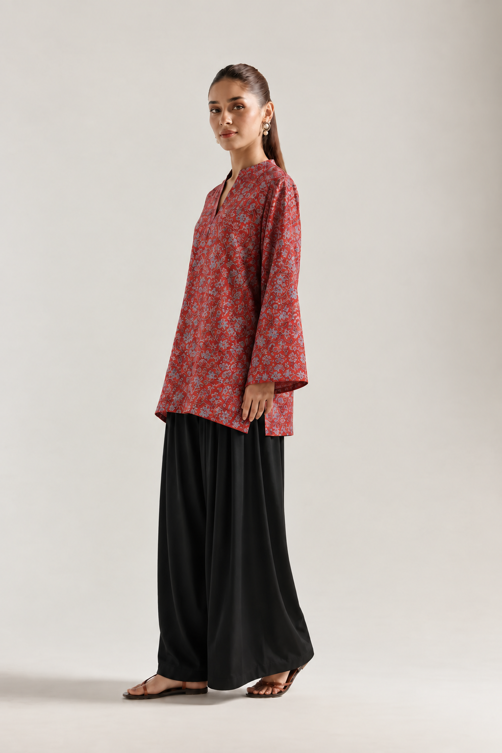 Scarlet Floral Vine Farshi Salwar Co-ord Set for Women
