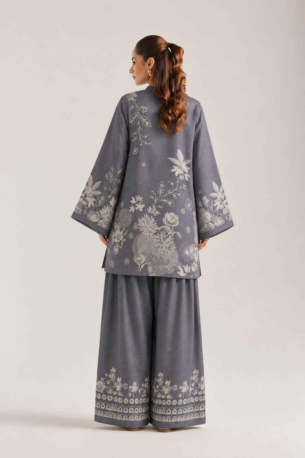 Charcoal Ivory Botanical Farsi Salwar Co-ord Set for Women