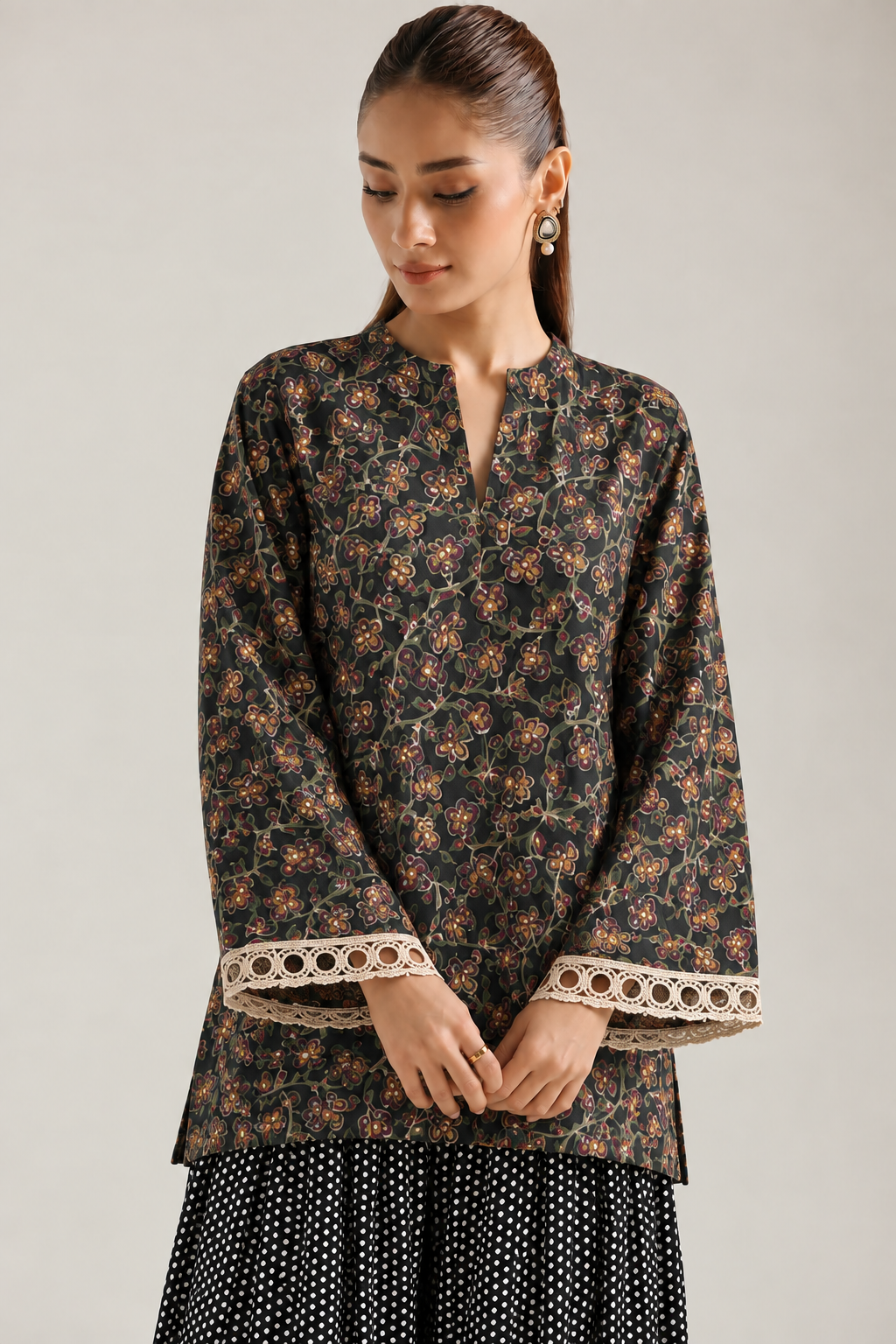 Midnight Floral Polka Farsi Salwar Co-ord Set for Women