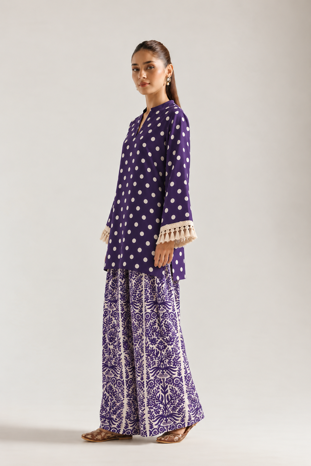Royal Purple Polka Botanical Farsi Salwar Co-ord Set for Women