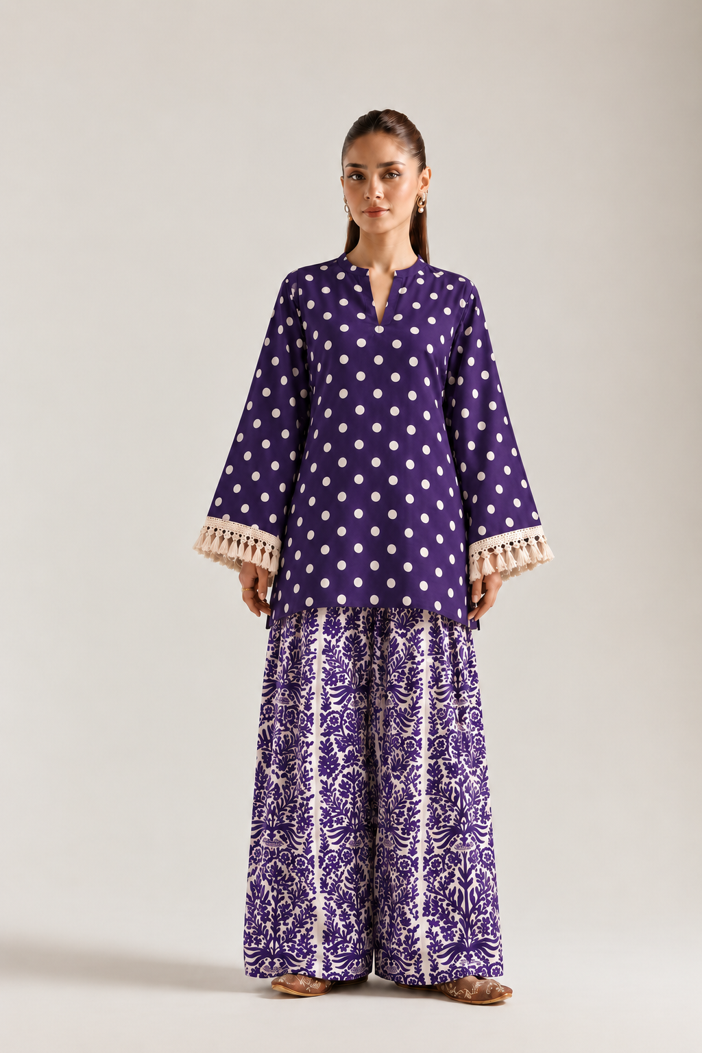 Royal Purple Polka Botanical Farsi Salwar Co-ord Set for Women