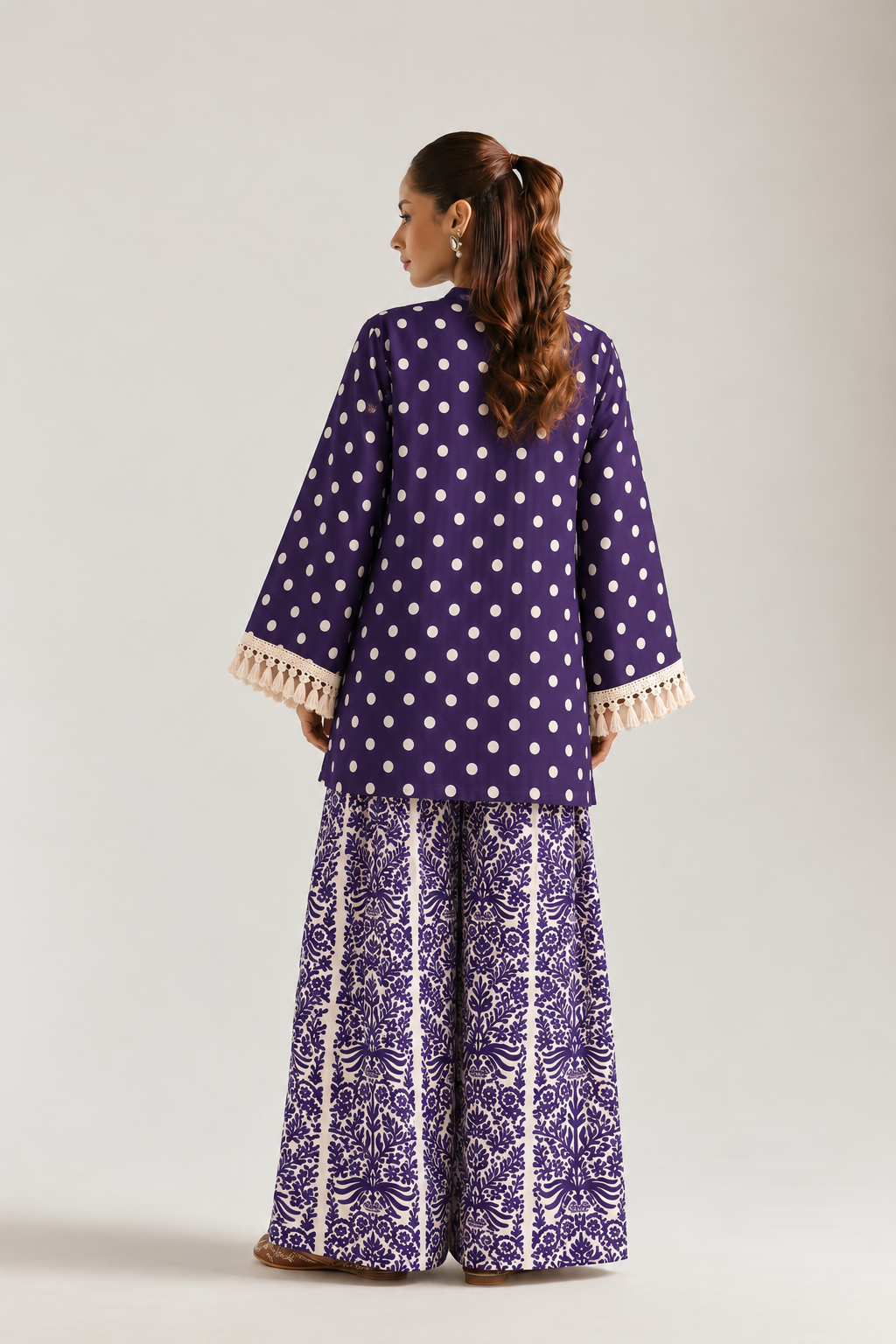 Royal Purple Polka Botanical Farsi Salwar Co-ord Set for Women