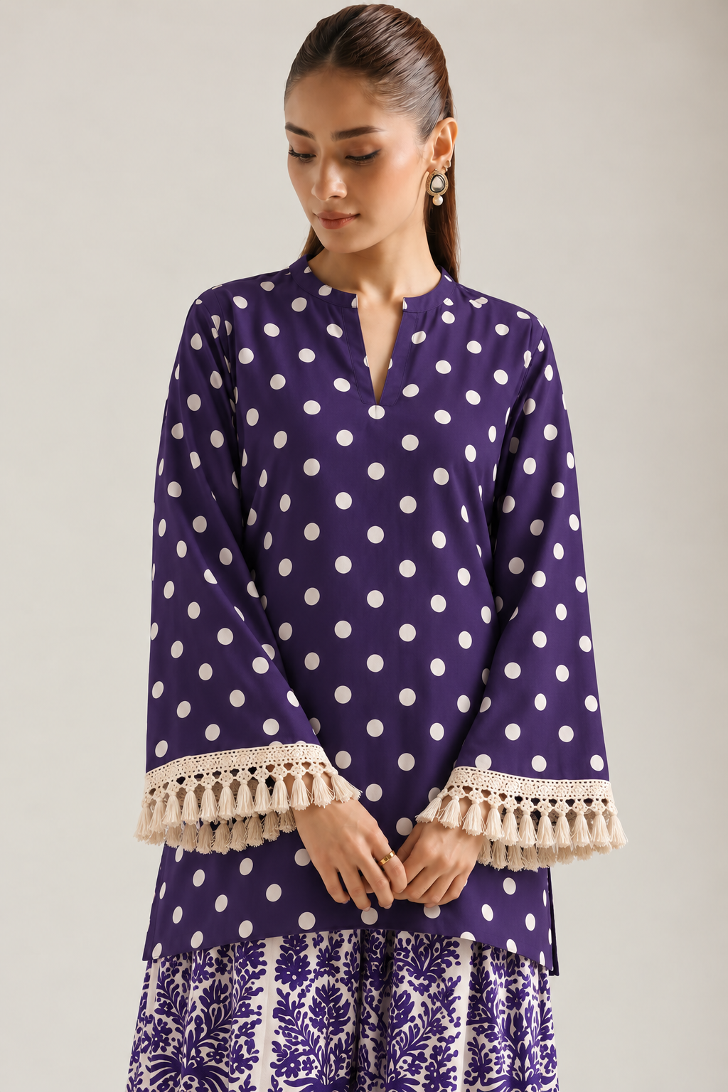Royal Purple Polka Botanical Farsi Salwar Co-ord Set for Women