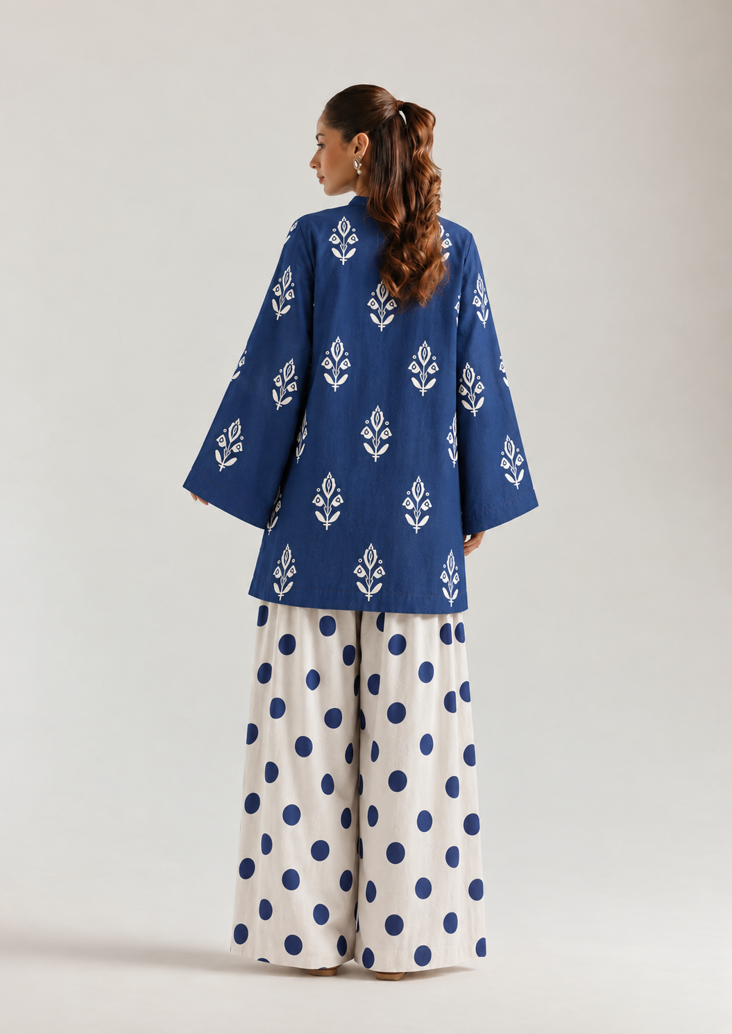 Indigo Ivory Botanical Polka Farsi Salwar Co-ord Set for Women