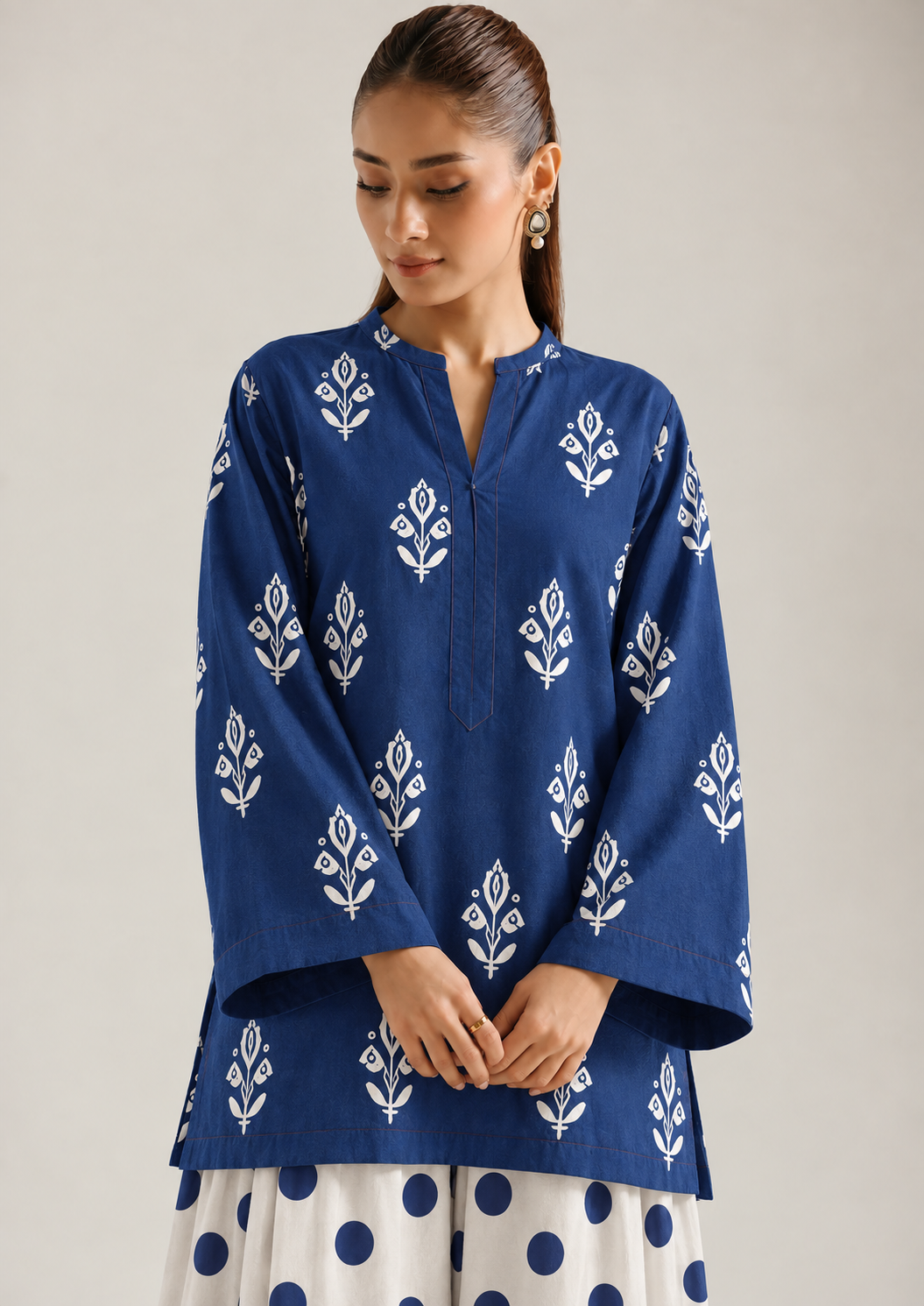 Indigo Ivory Botanical Polka Farsi Salwar Co-ord Set for Women