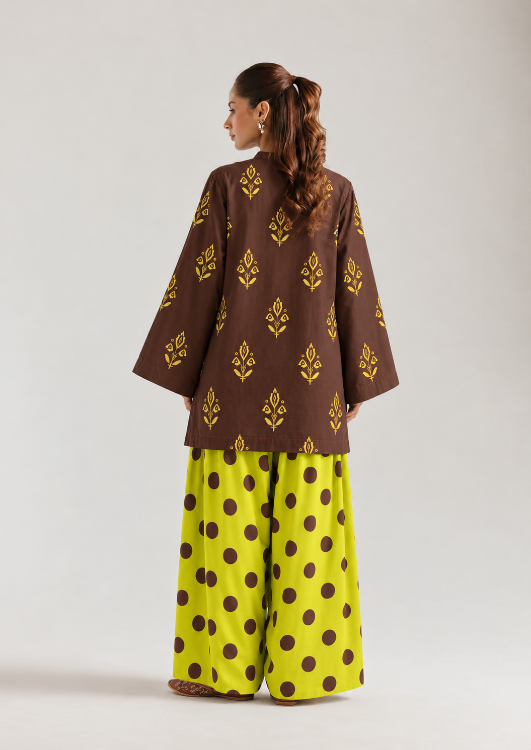 Cocoa Lime Botanical Polka Farsi Salwar Co-ord Set for Women