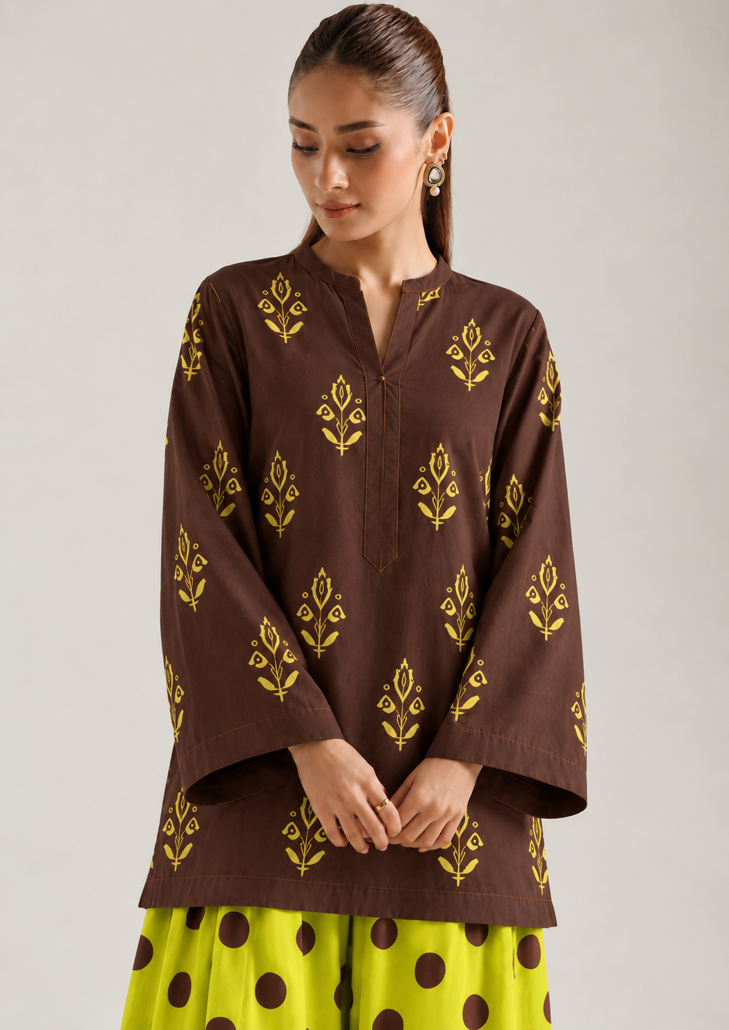 Cocoa Lime Botanical Polka Farsi Salwar Co-ord Set for Women