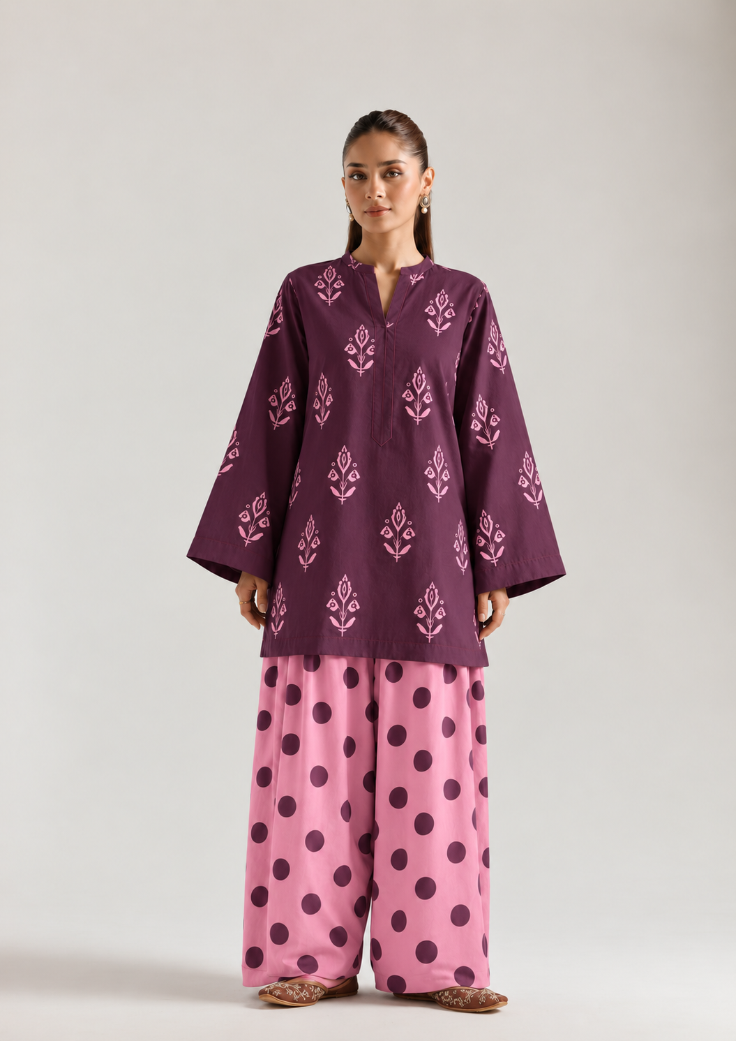 Plum Blush Botanical Polka Farsi Salwar Co-ord Set for Women