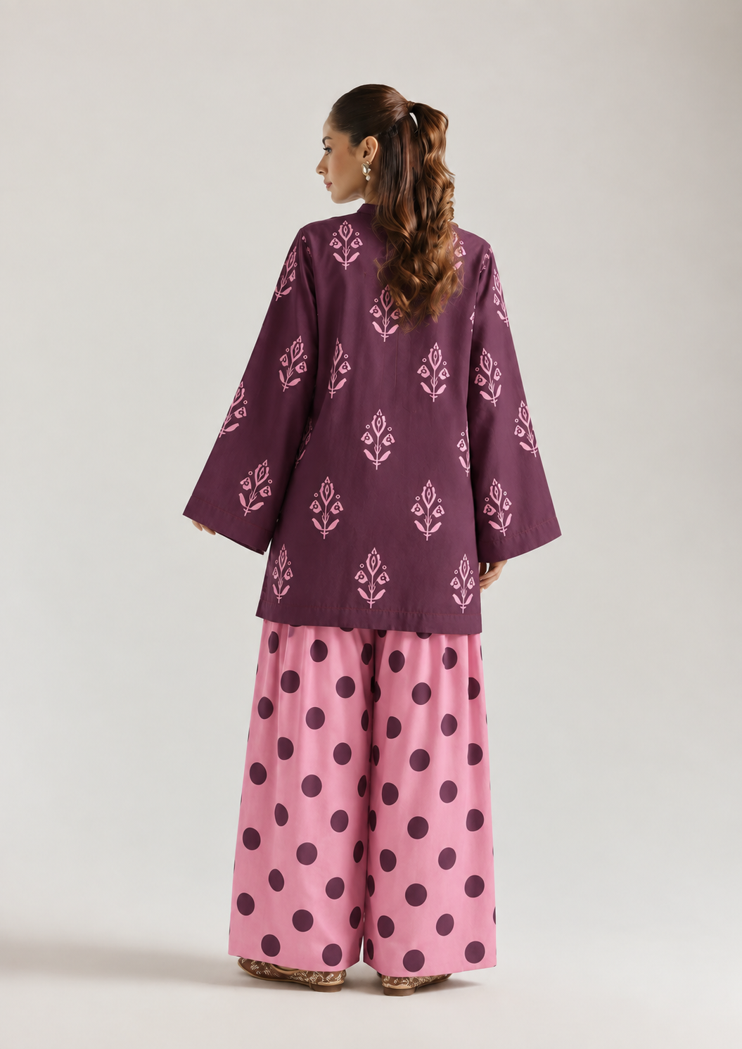 Plum Blush Botanical Polka Farsi Salwar Co-ord Set for Women