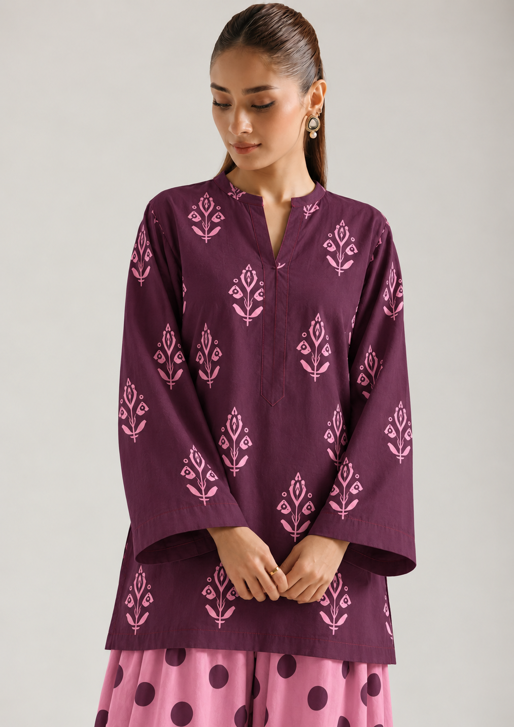 Plum Blush Botanical Polka Farsi Salwar Co-ord Set for Women