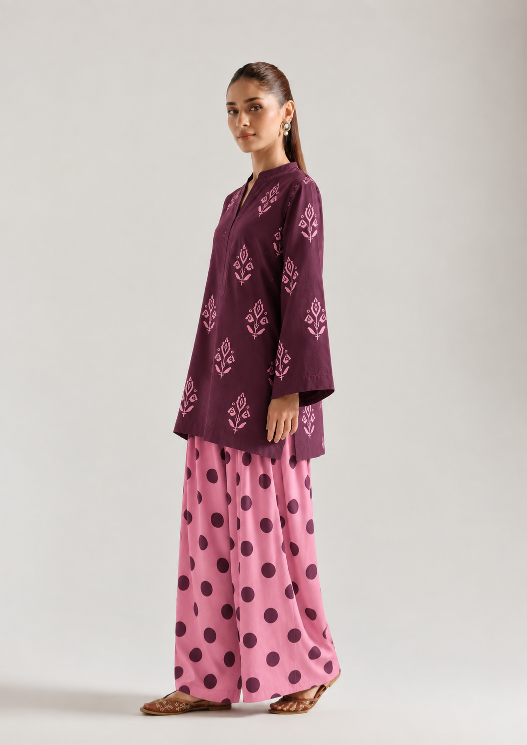 Plum Blush Botanical Polka Farsi Salwar Co-ord Set for Women