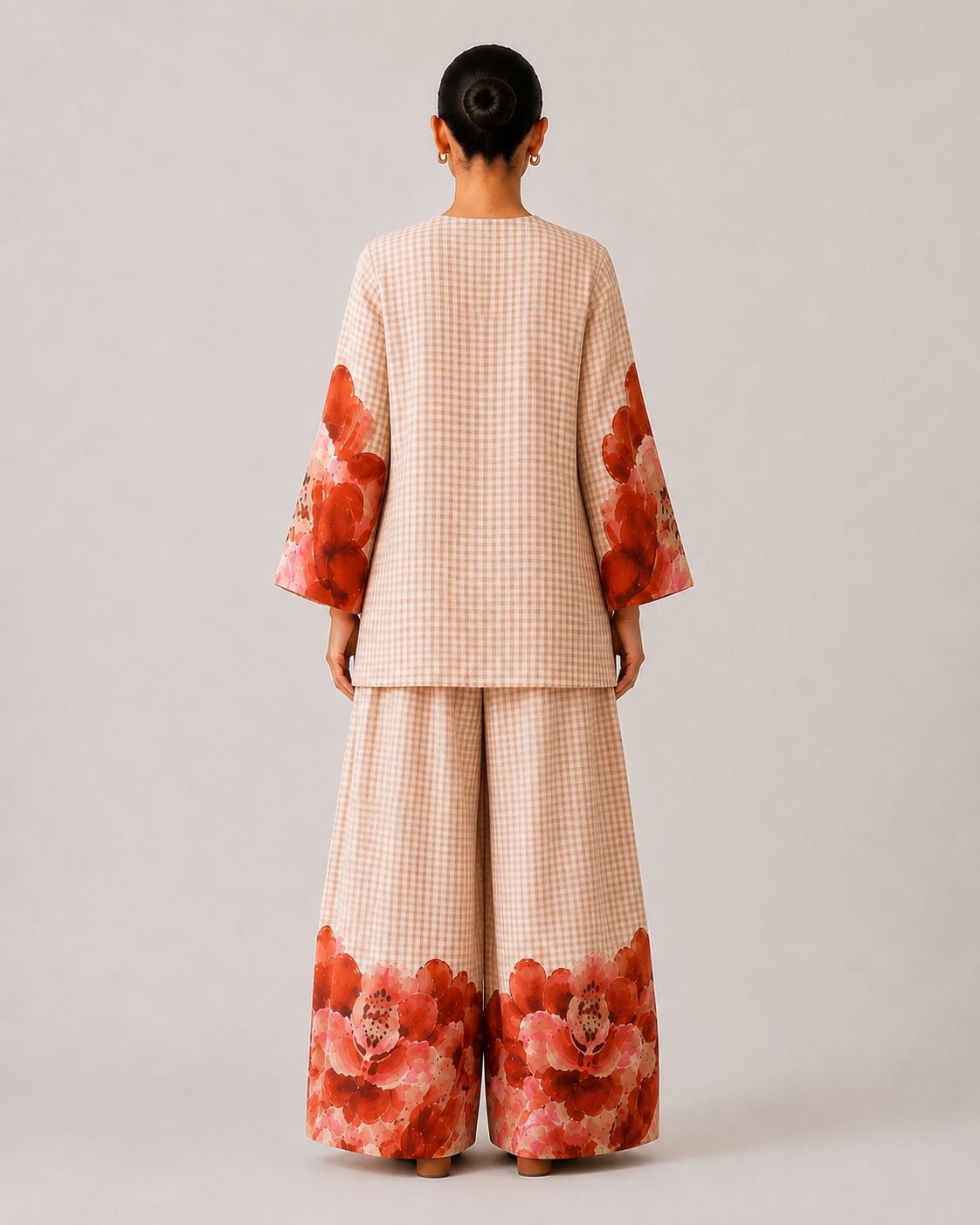 Floral Print V-Neck Pure Cotton Farshi Salwar Co-Ord Set For Women