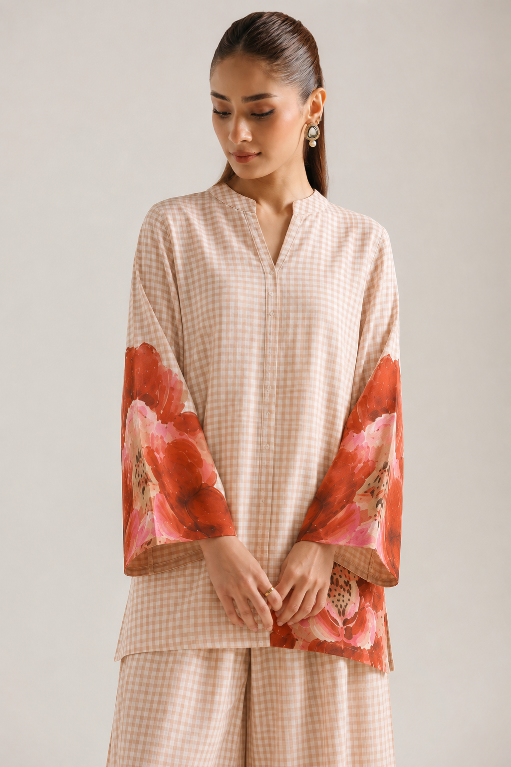 Floral Print V-Neck Pure Cotton Farshi Salwar Co-Ord Set For Women