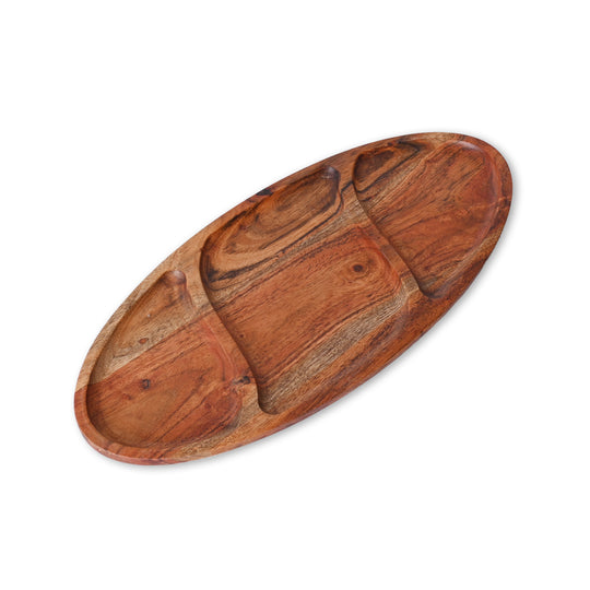 Acacia Wood Oval Divided Serving Tray