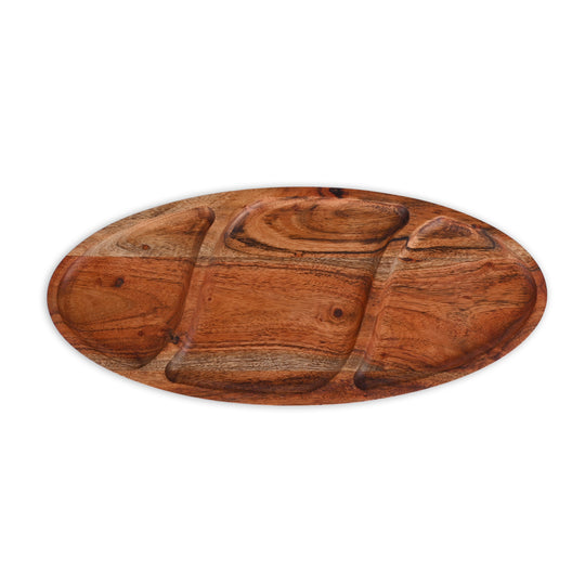 Acacia Wood Oval Divided Serving Tray