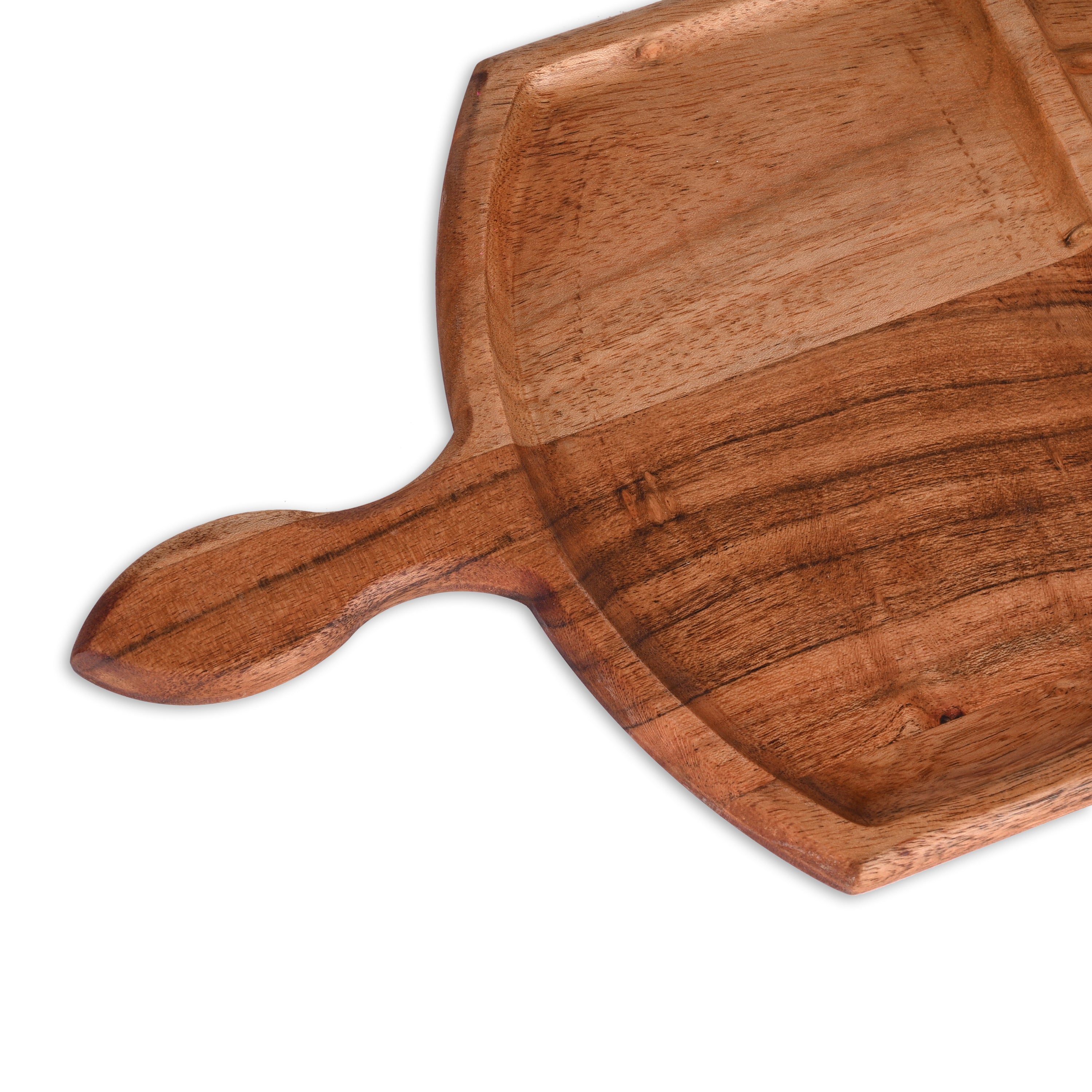 Acacia Wood Divided Paddle Serving Tray with Handle