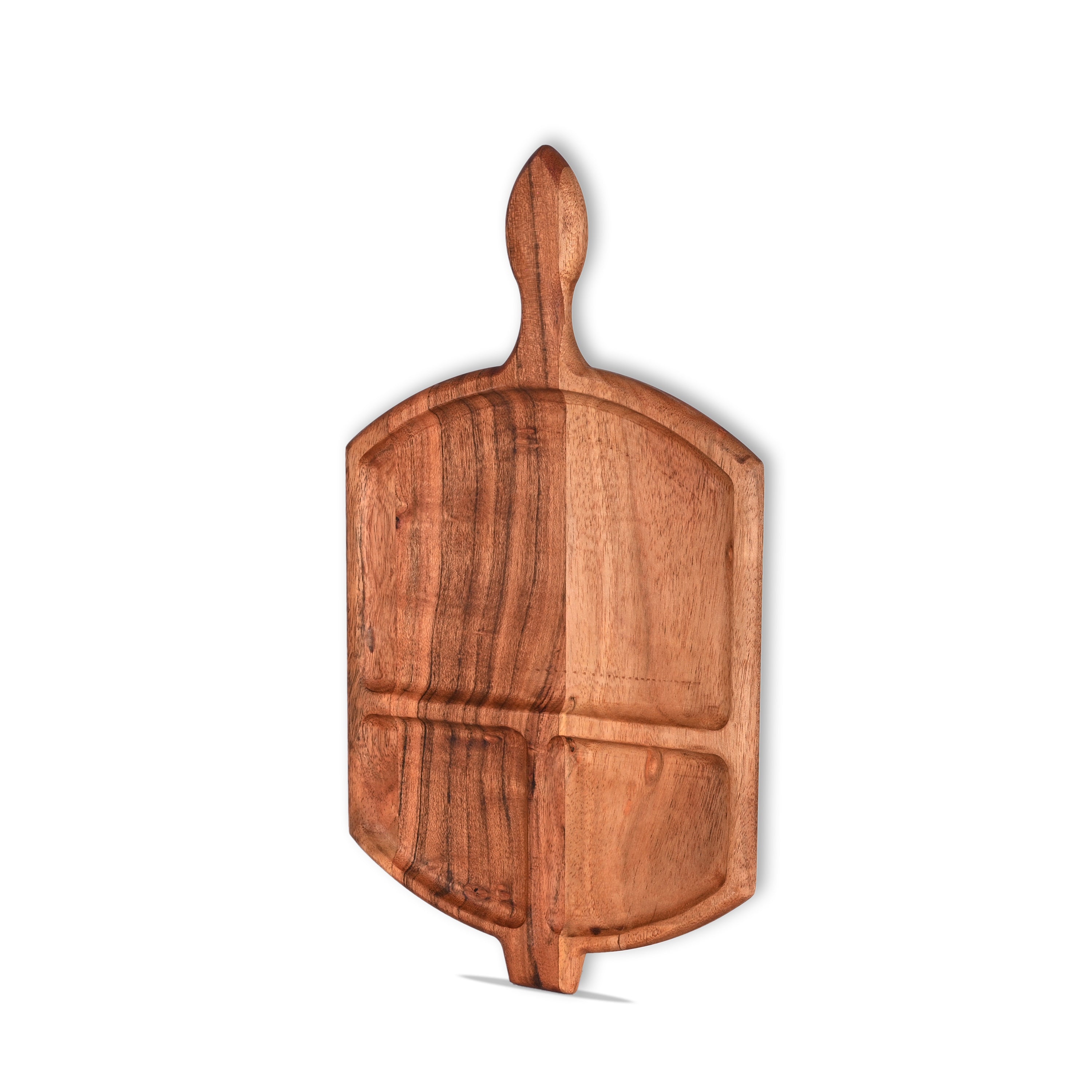 Acacia Wood Divided Paddle Serving Tray with Handle
