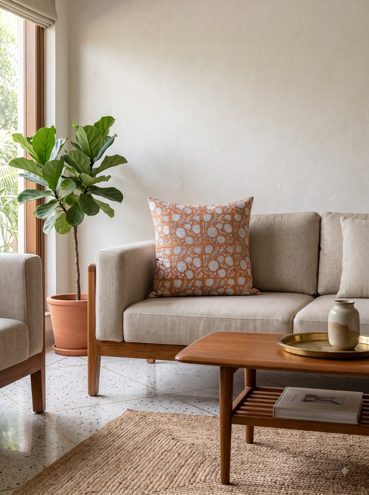 Off White Floral Textured Cotton Square Cushion Cover For Elegant Home Decor