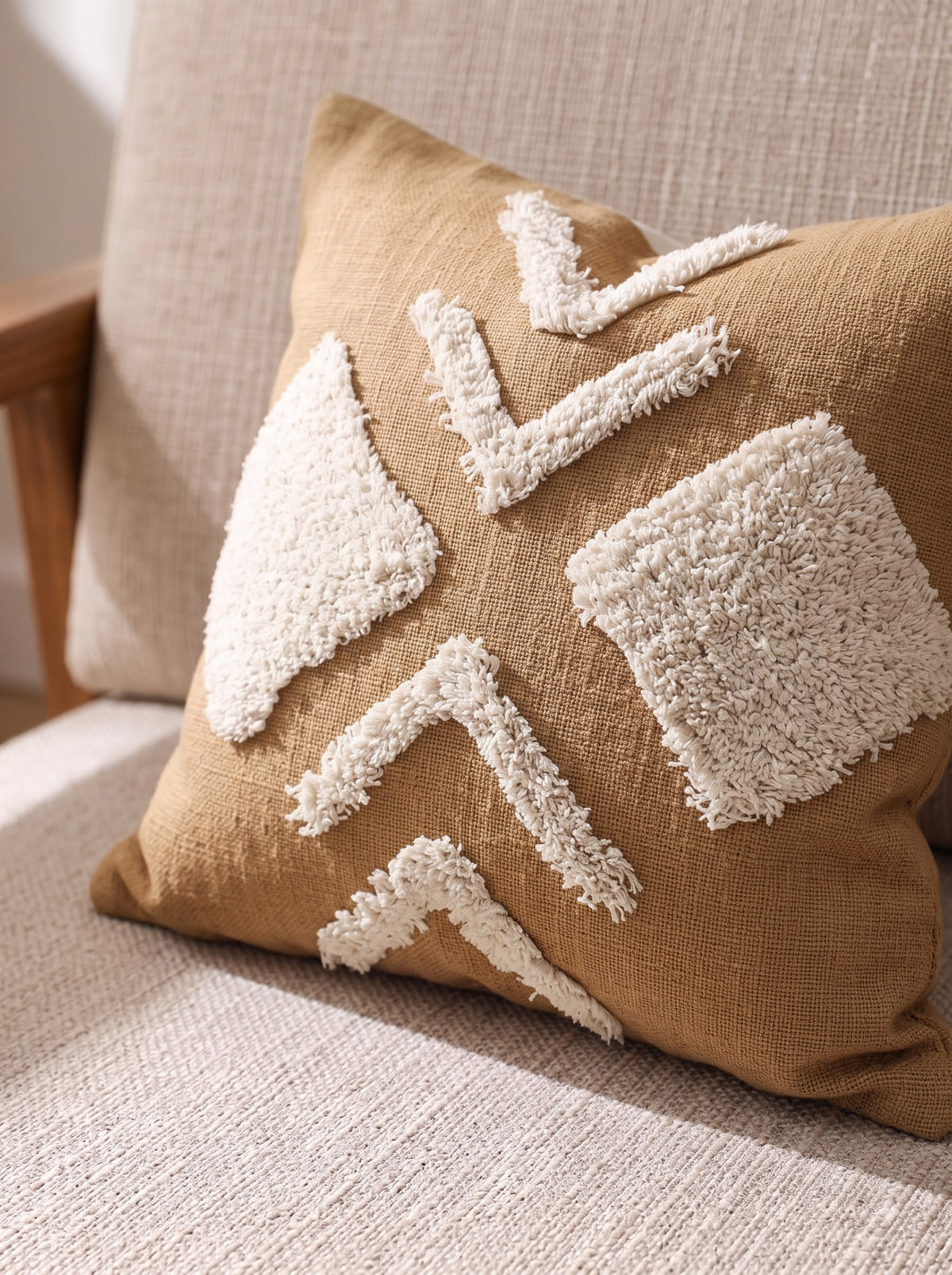 Beige & Off-White Boho Textured Tufted Geometric Cushion Cover For Home Decor