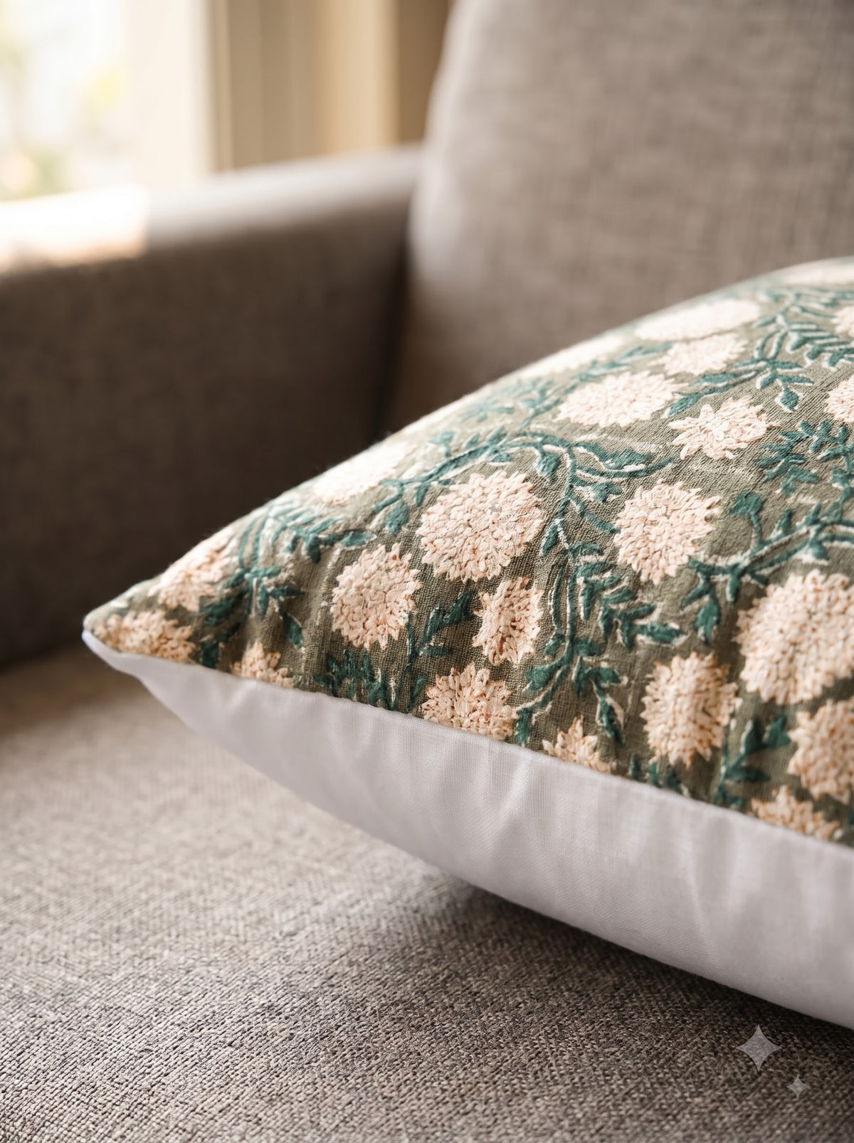 Off White Floral Textured Cotton Square Cushion Cover