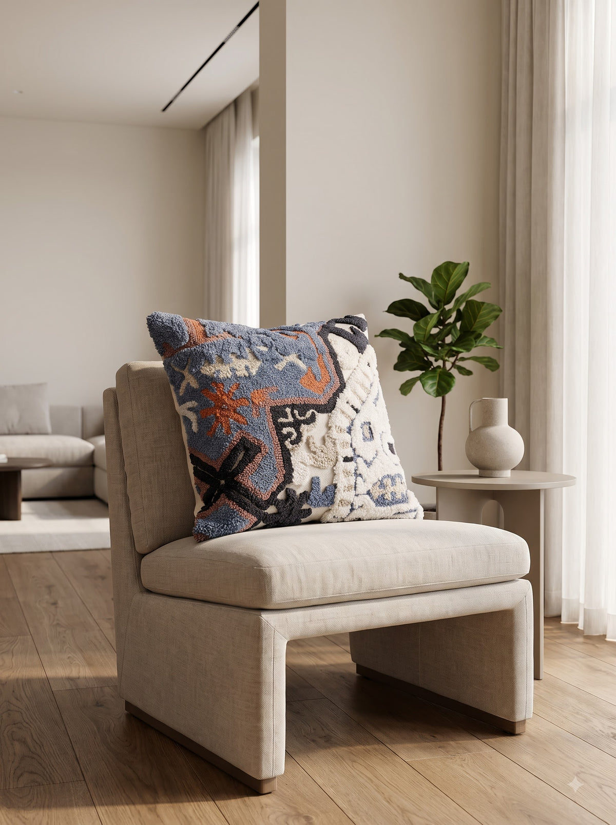 Blue Self-Design Embroidered Cotton Square Cushion Cover