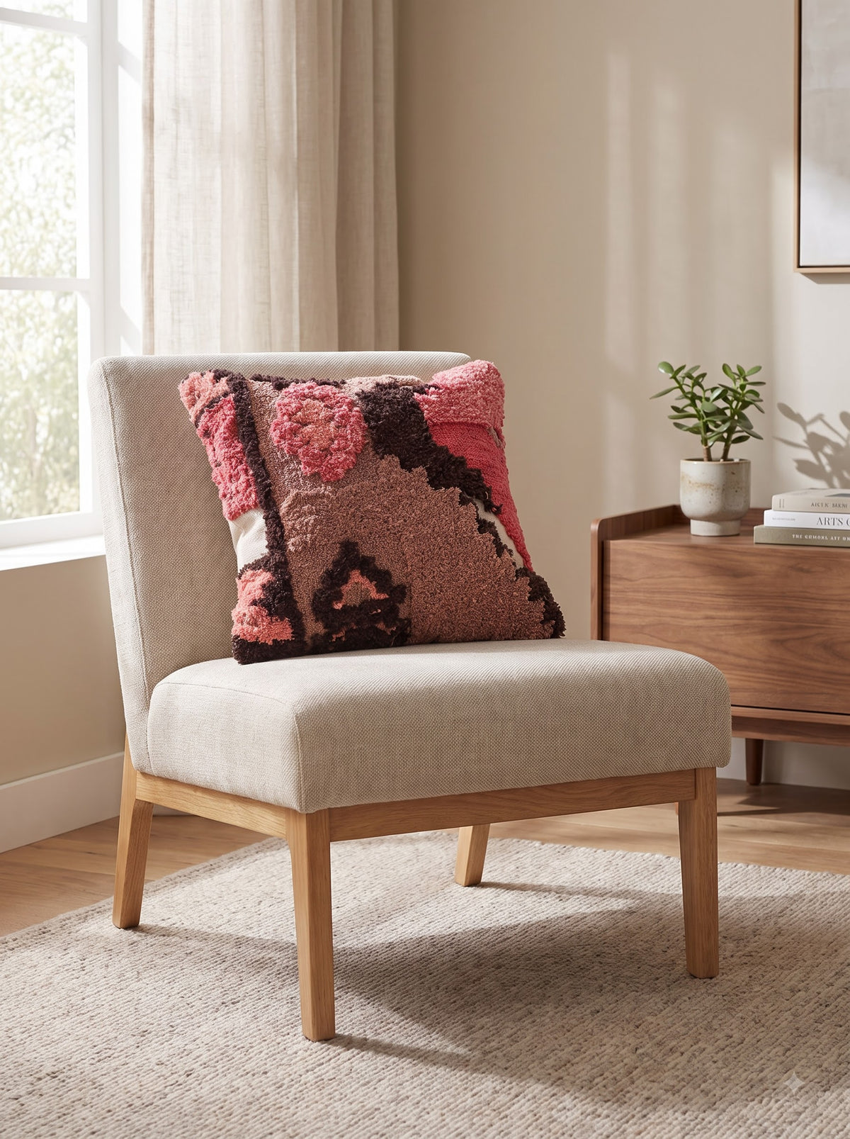 Red Embroidered Cotton Square Cushion Cover For Bold & Elegant Home Decor