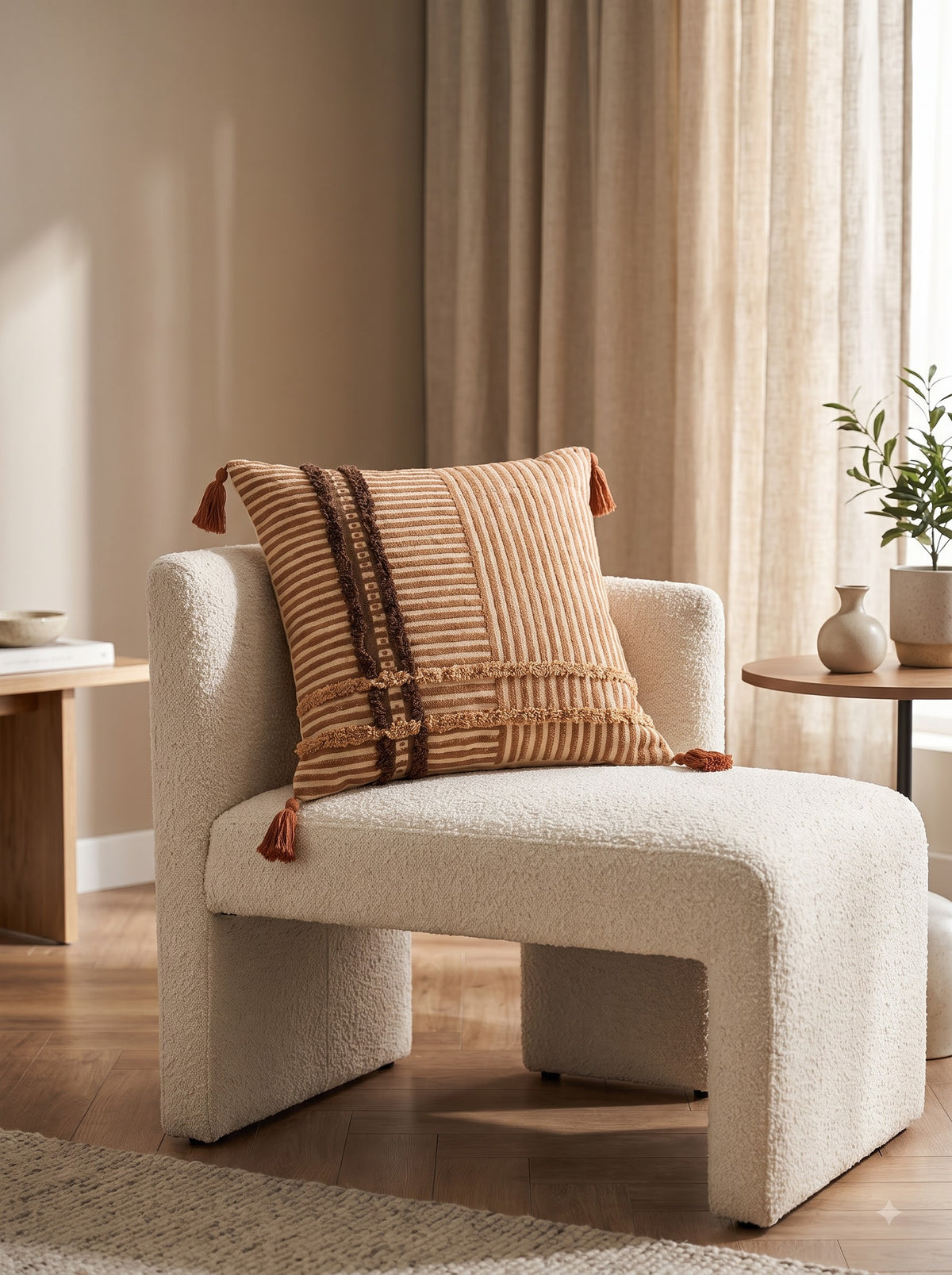 Brown Striped Textured Cotton Square Cushion Cover For Warm & Stylish Home Decor