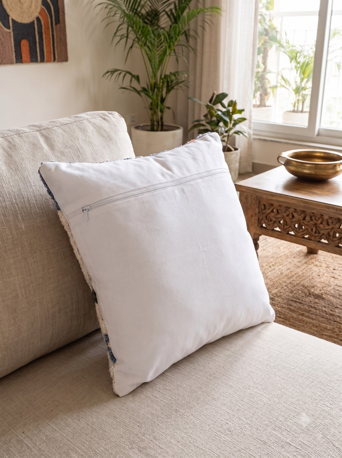 Blue Self-Design Embroidered Cotton Square Cushion Cover