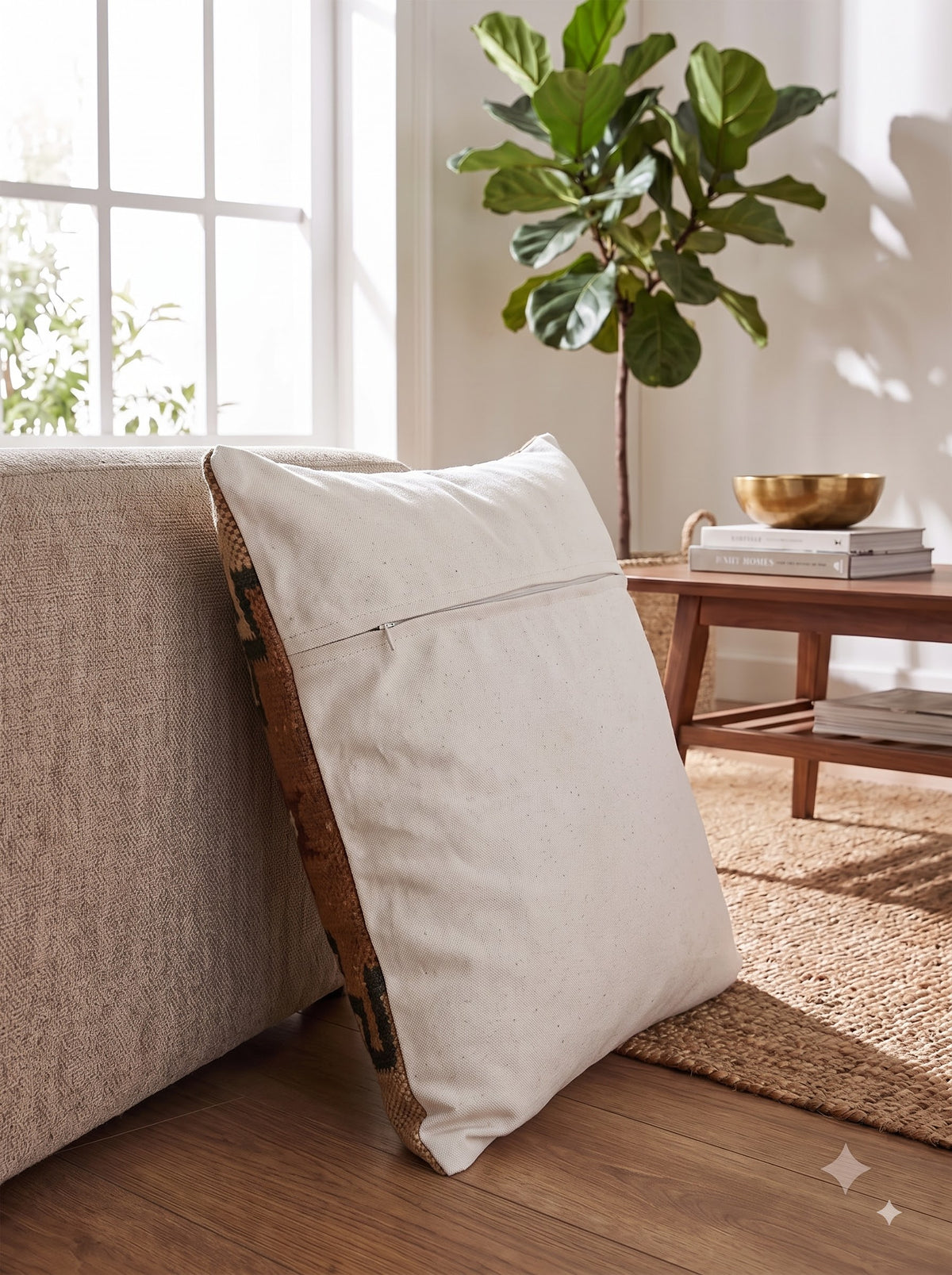 Camel Brown Cotton Cushion Cover With Southwestern Star Motif & Geometric