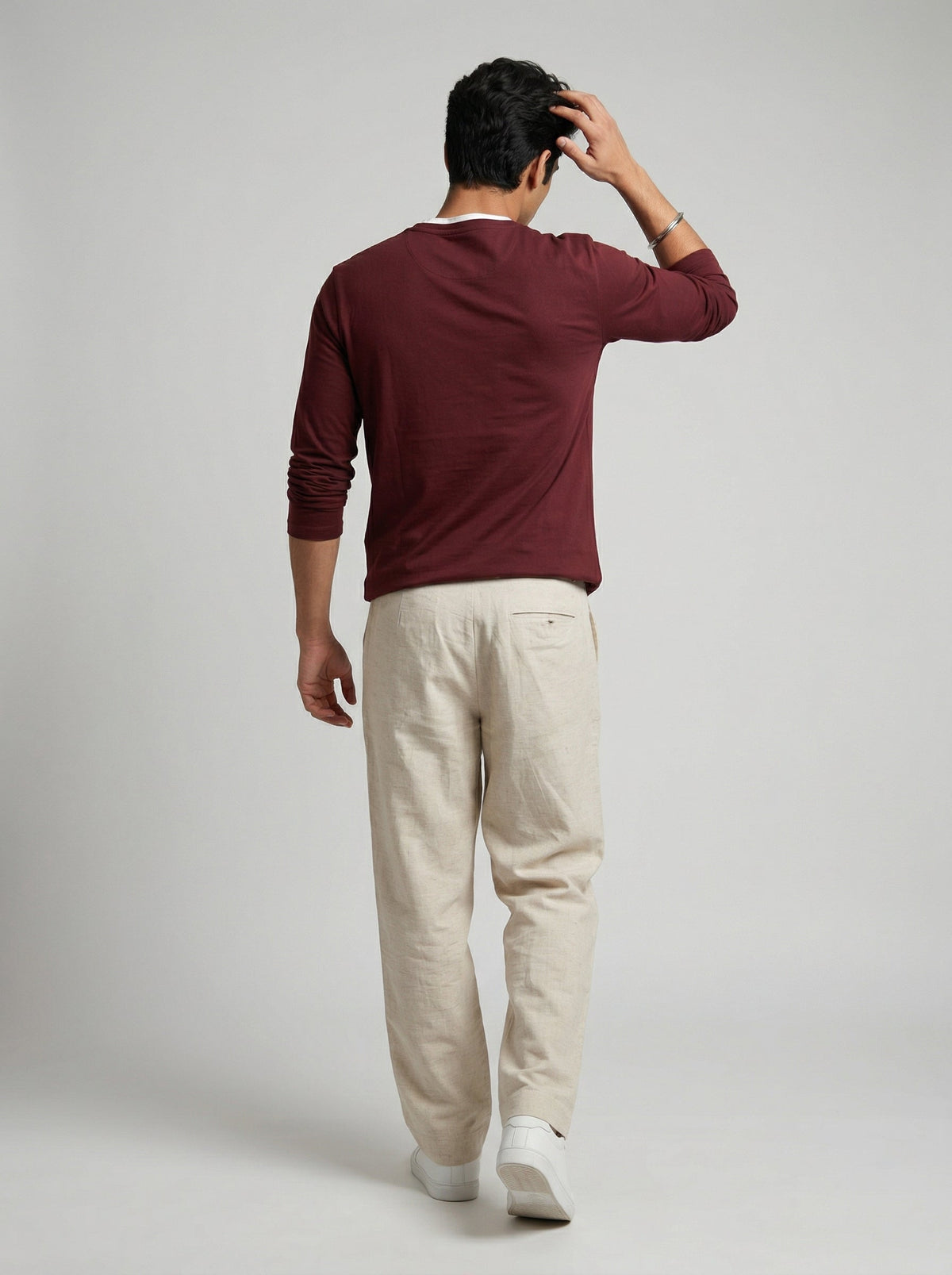 Cream Lightweight Linen-Look Men's Trousers