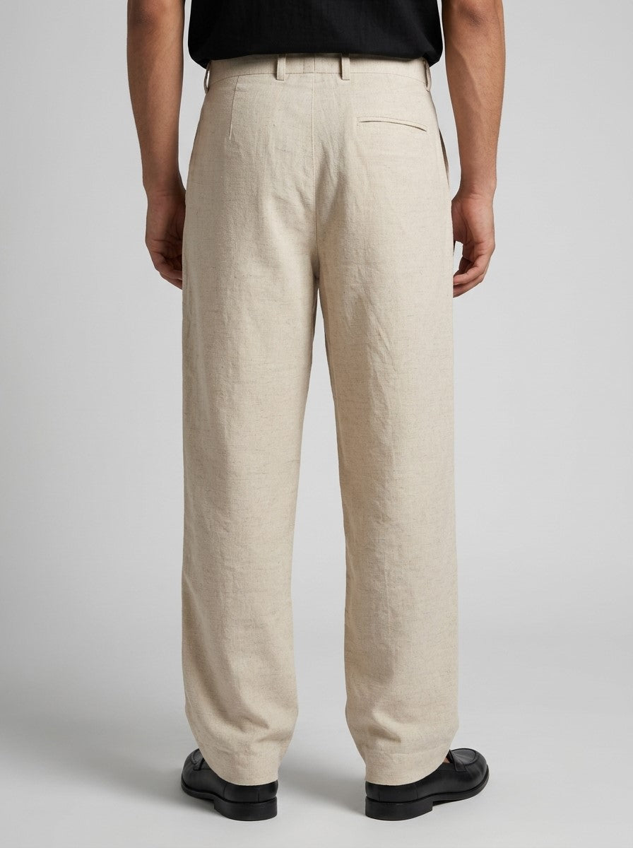 Cream Lightweight Linen-Look Men's Trousers