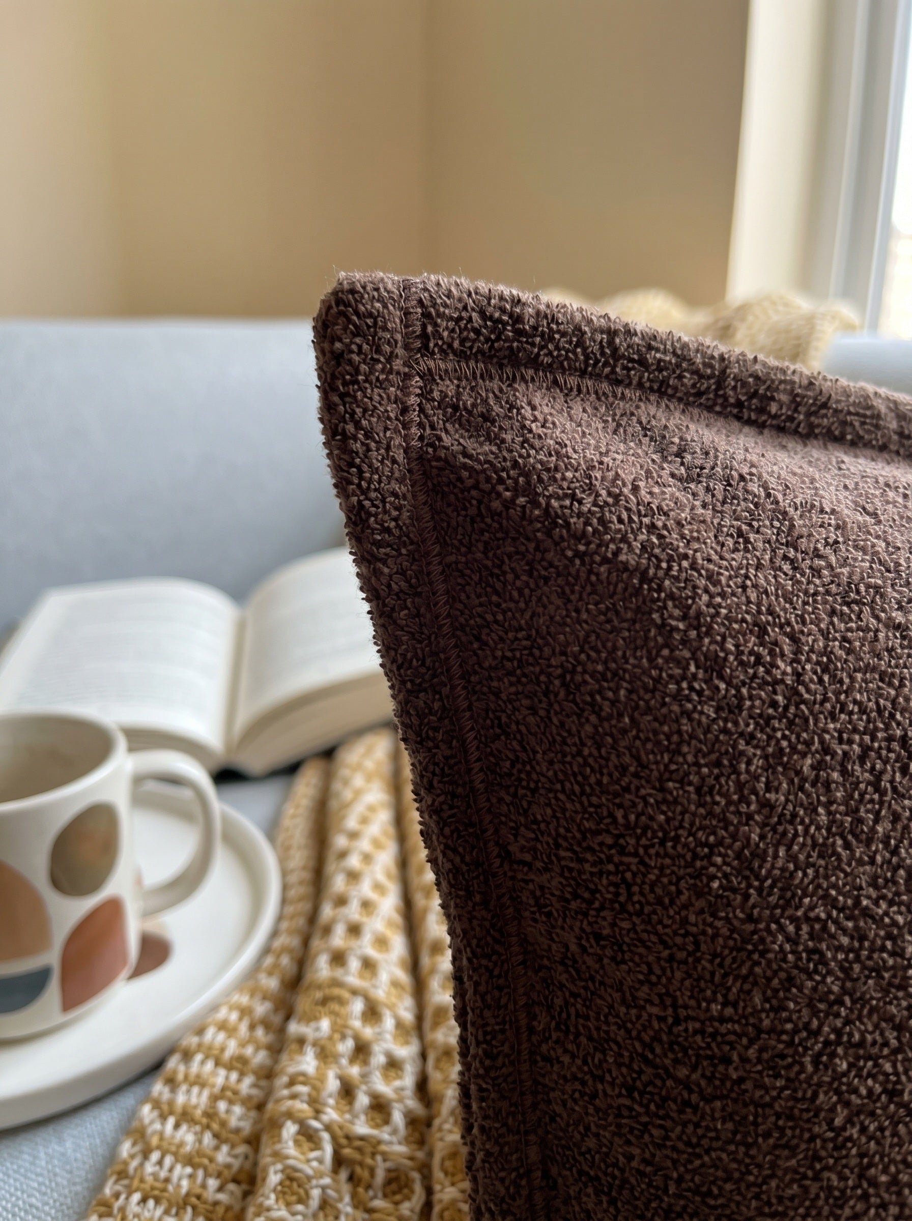 Brown Cotton Square Solid Textured Cushion Cover