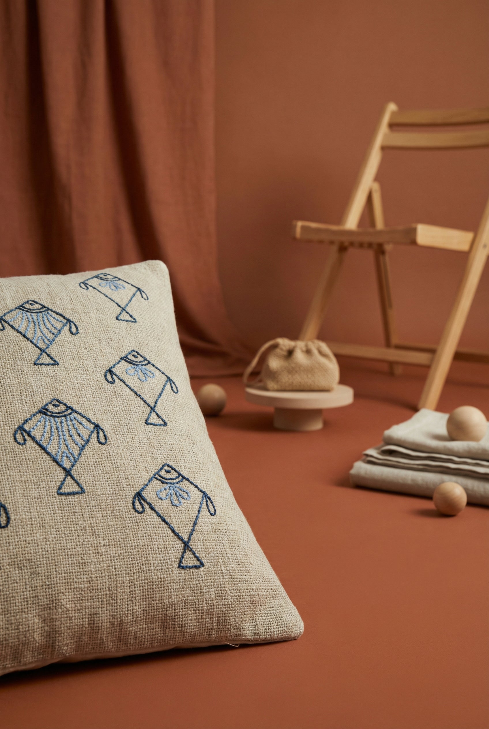 White Squared Abstract Print Cotton Cushion Cover