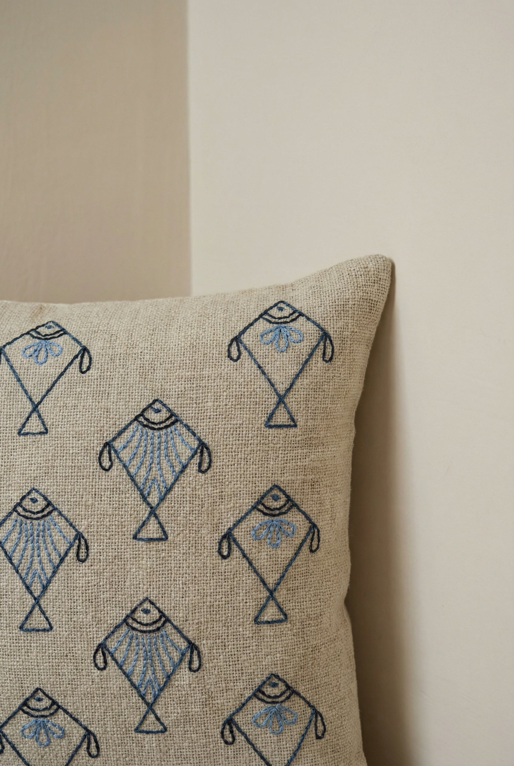 White Squared Abstract Print Cotton Cushion Cover