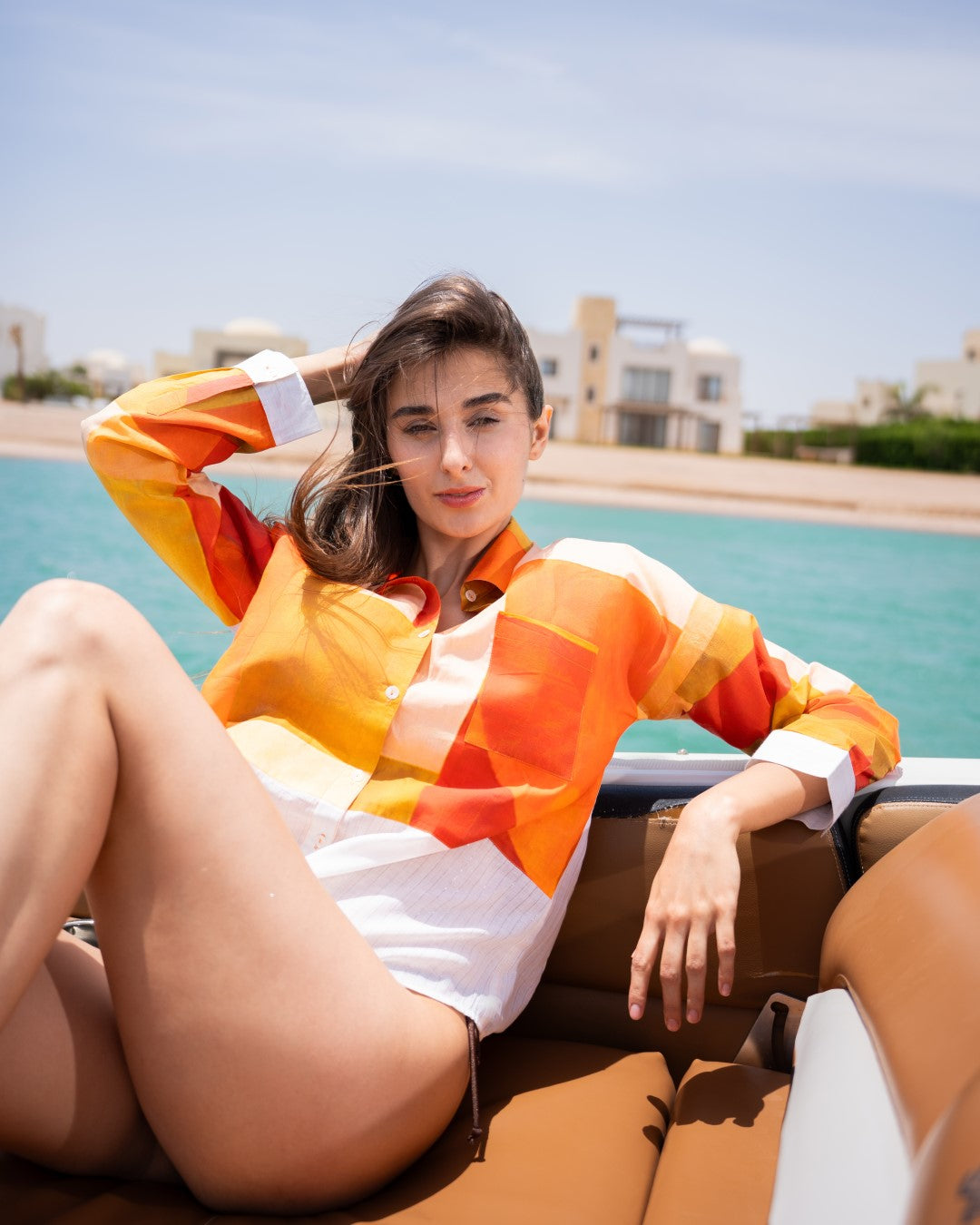 Multi Abstract Print Spread Collar Cotton Shirt For Women