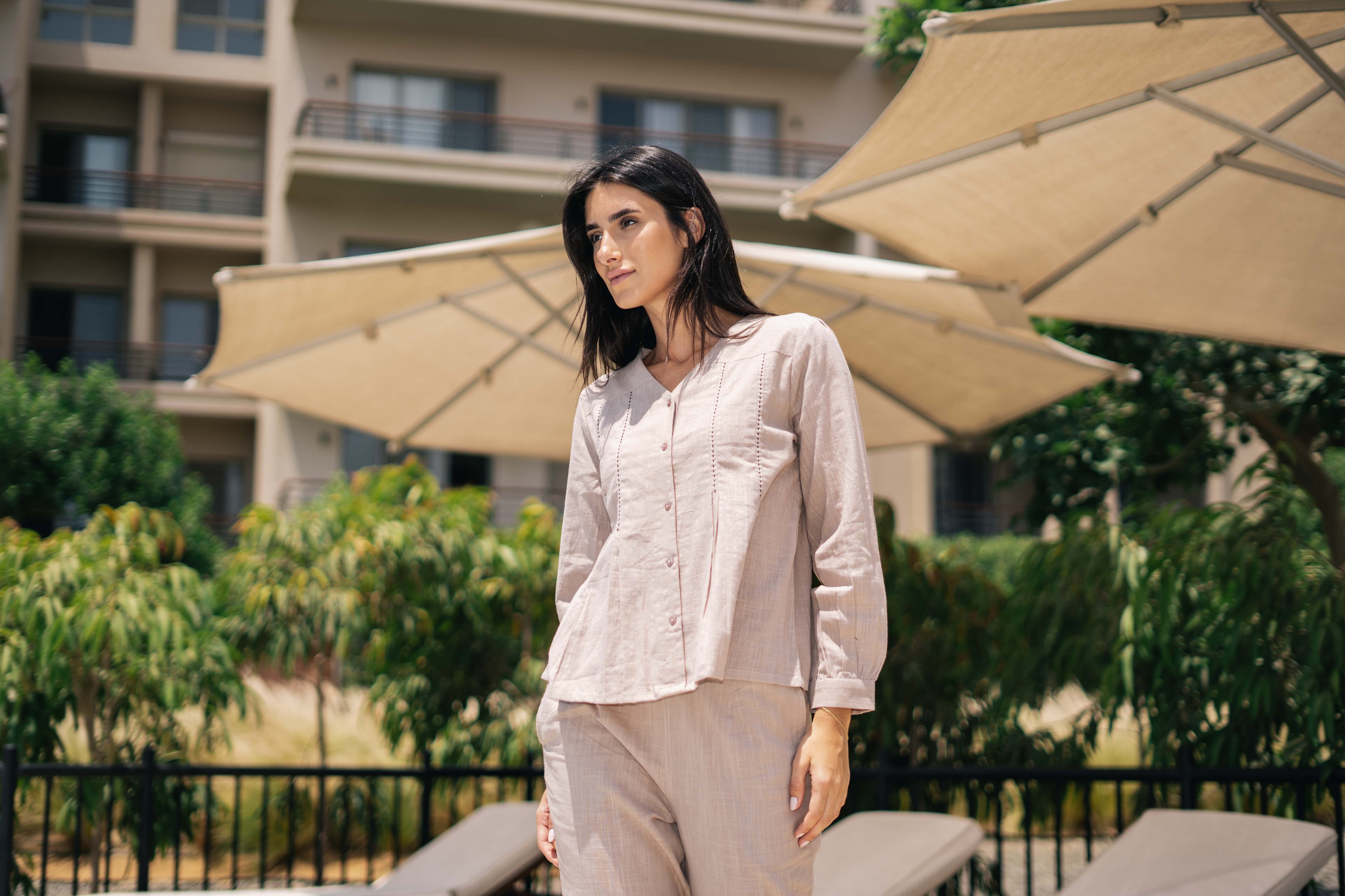 Brown solid Cotton Night SUIT