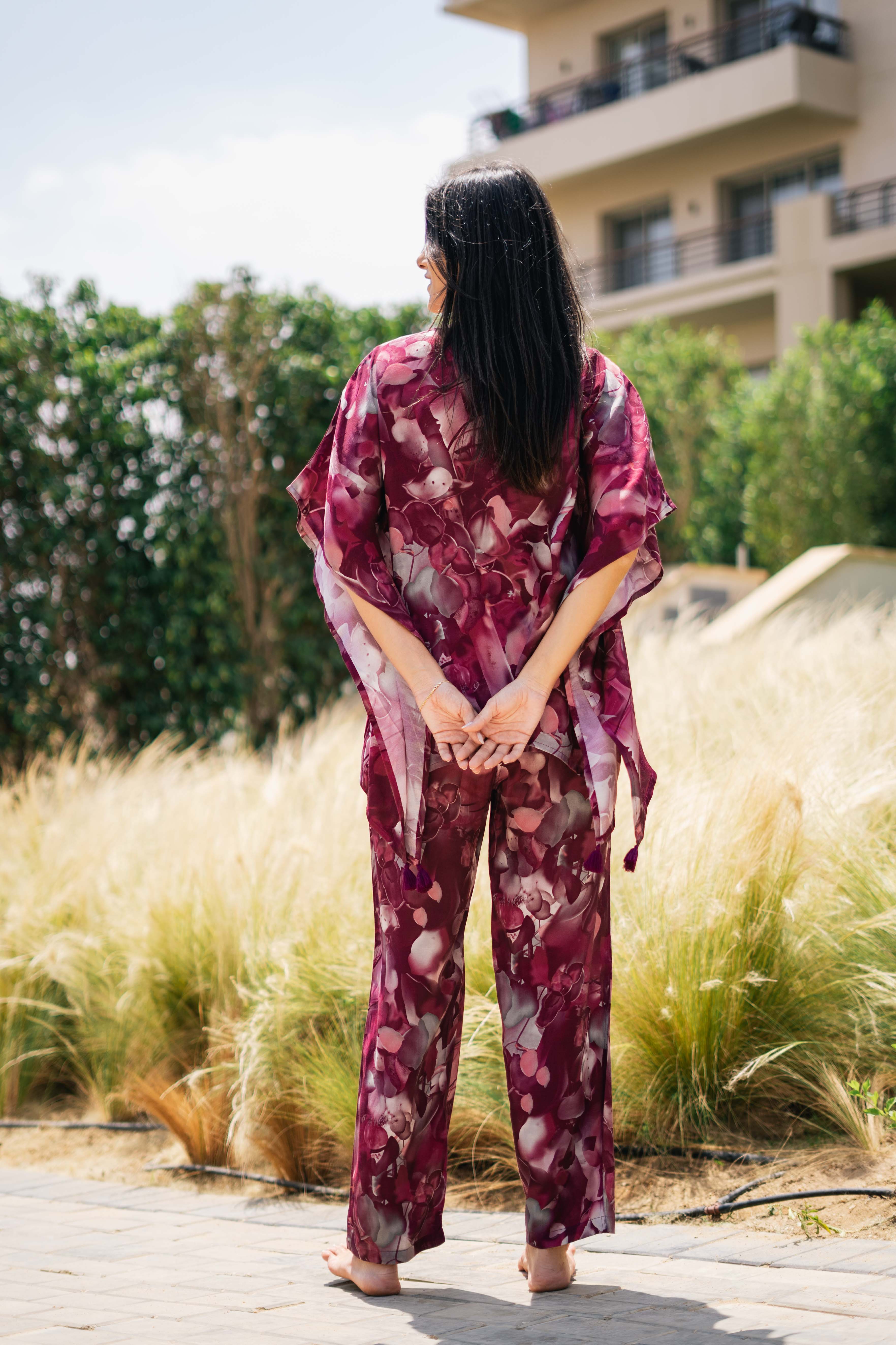 Floral Printed V-Neck Co-ords Set for Women - SanskrutiHomes 