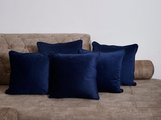 Blue Solid Print Velvet Cushion Cover