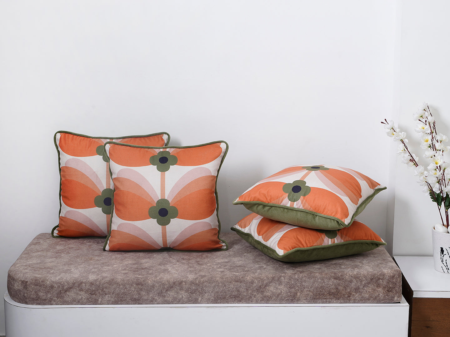 Velvet Floral Design Printed Cushion Cover
