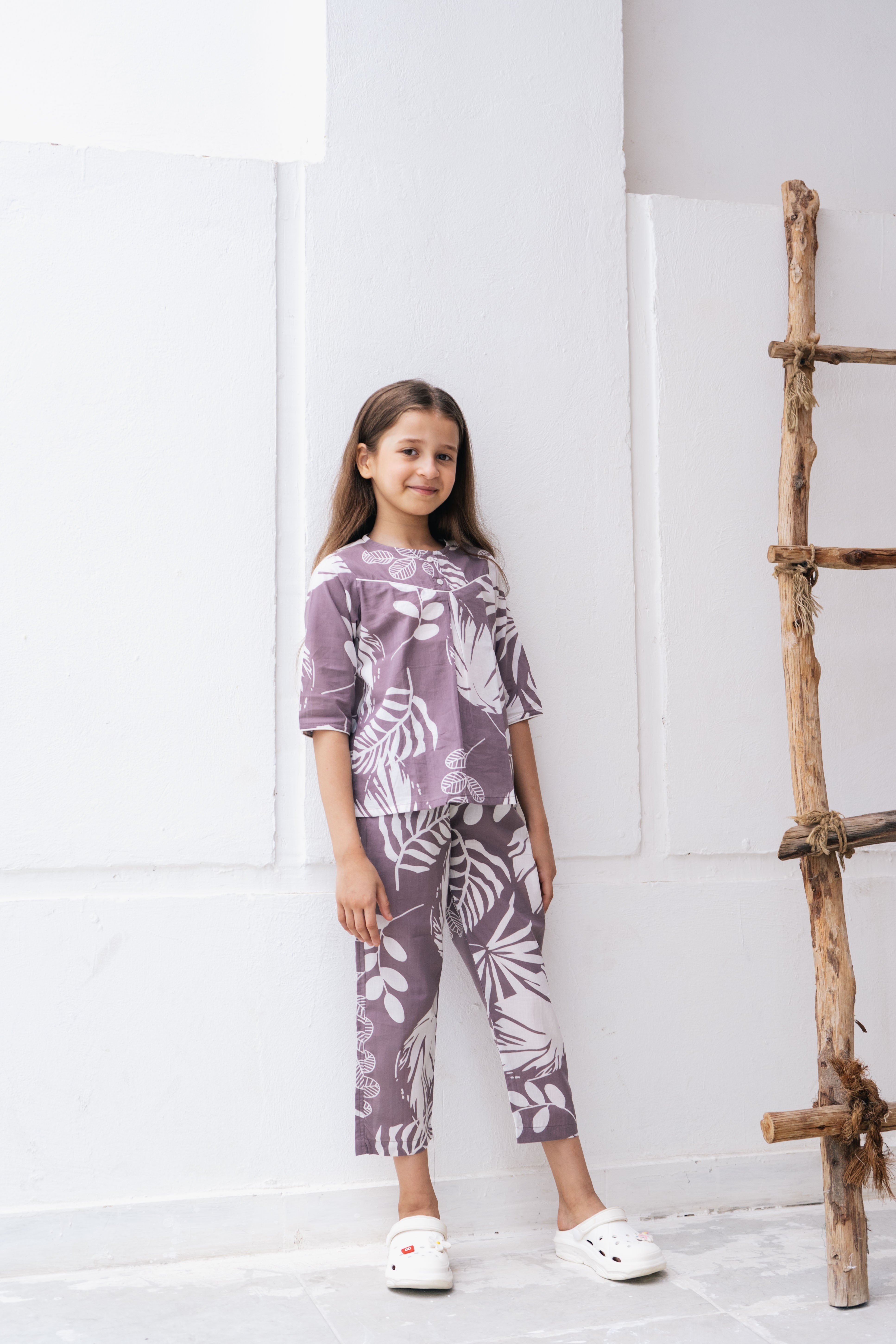 leaf Printed Cotton Night Suit for Kids - SanskrutiHomes 