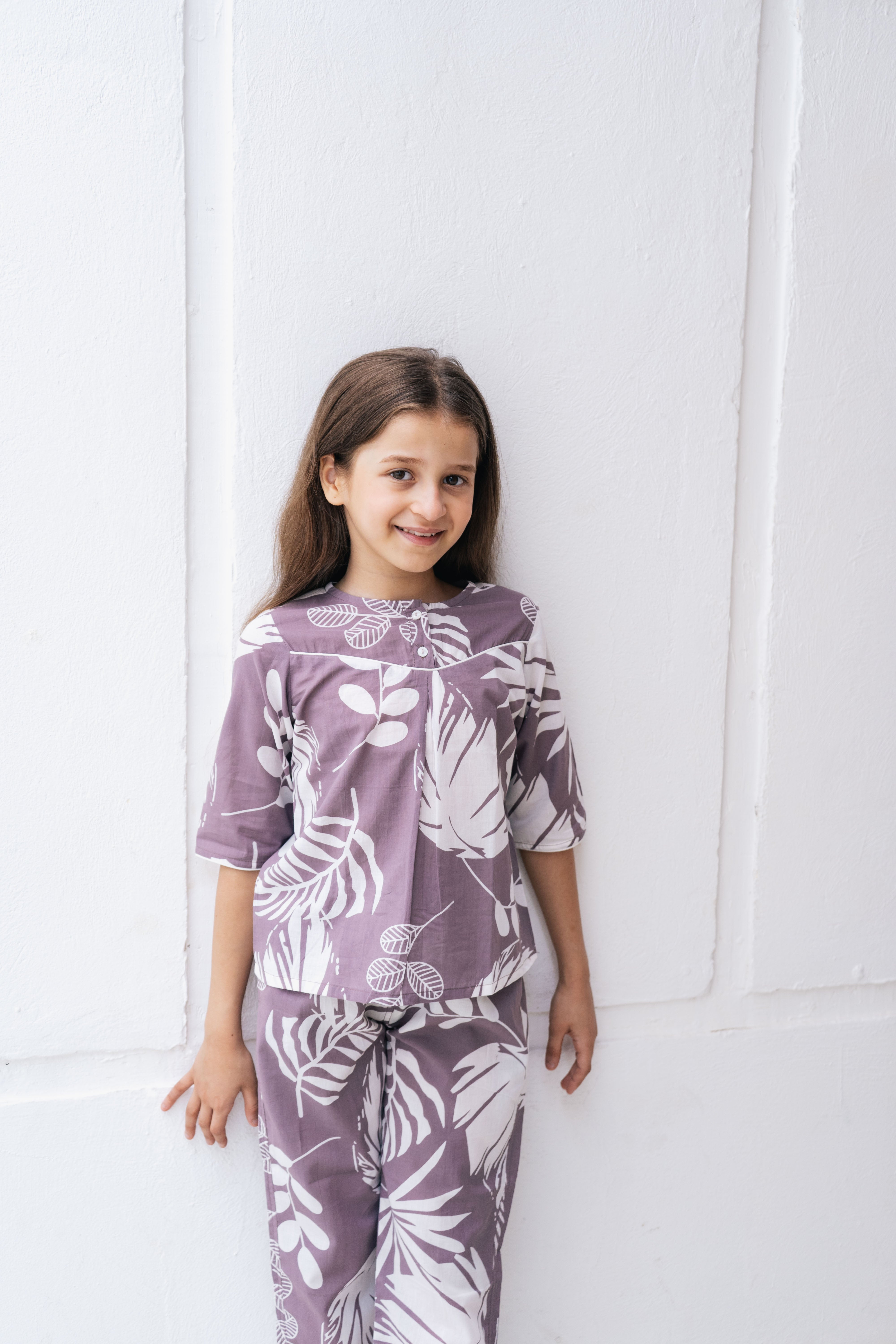 leaf Printed Cotton Night Suit for Kids - SanskrutiHomes 