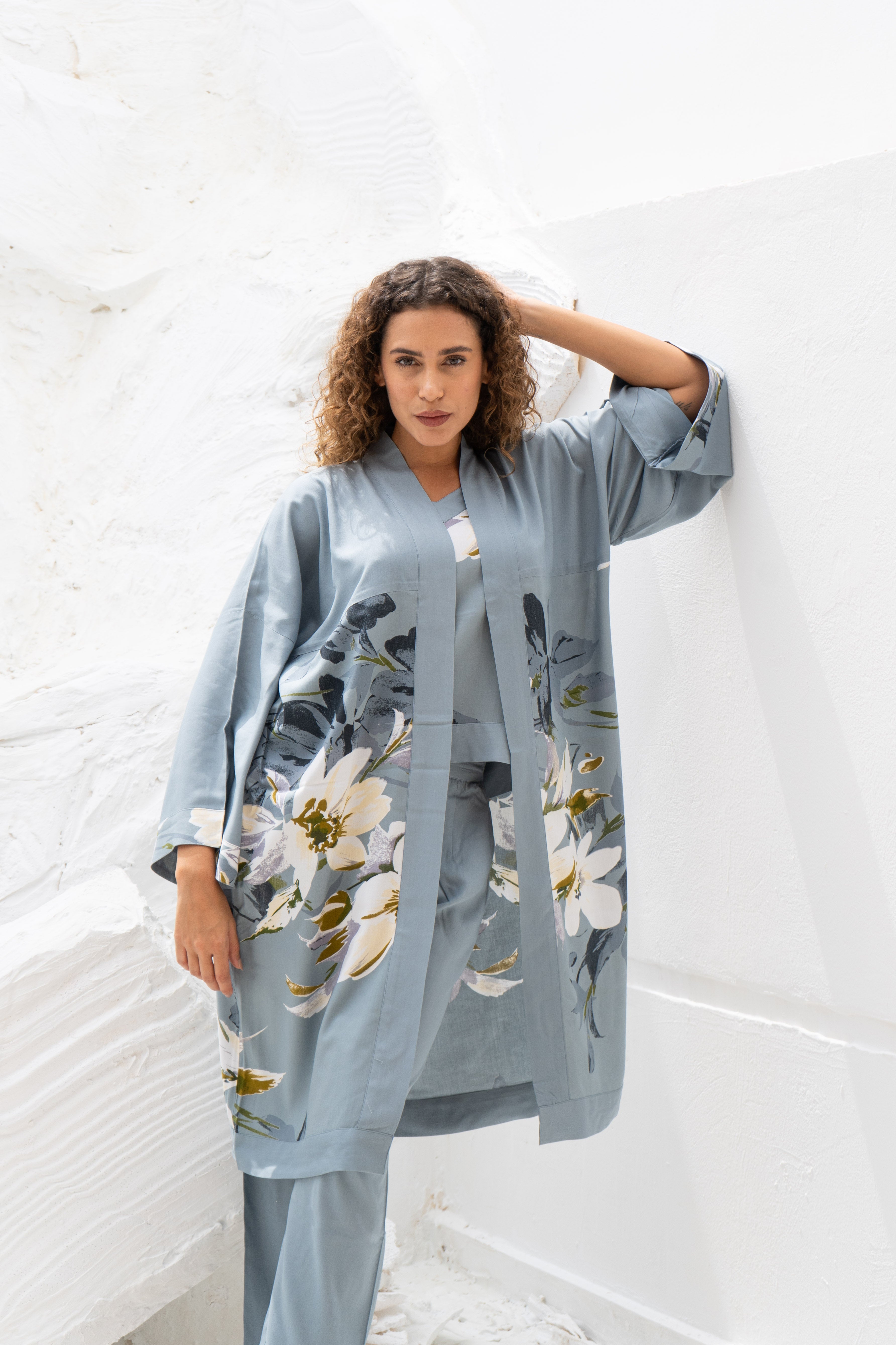 Set of 3 Grey Cotton Night Suit Set